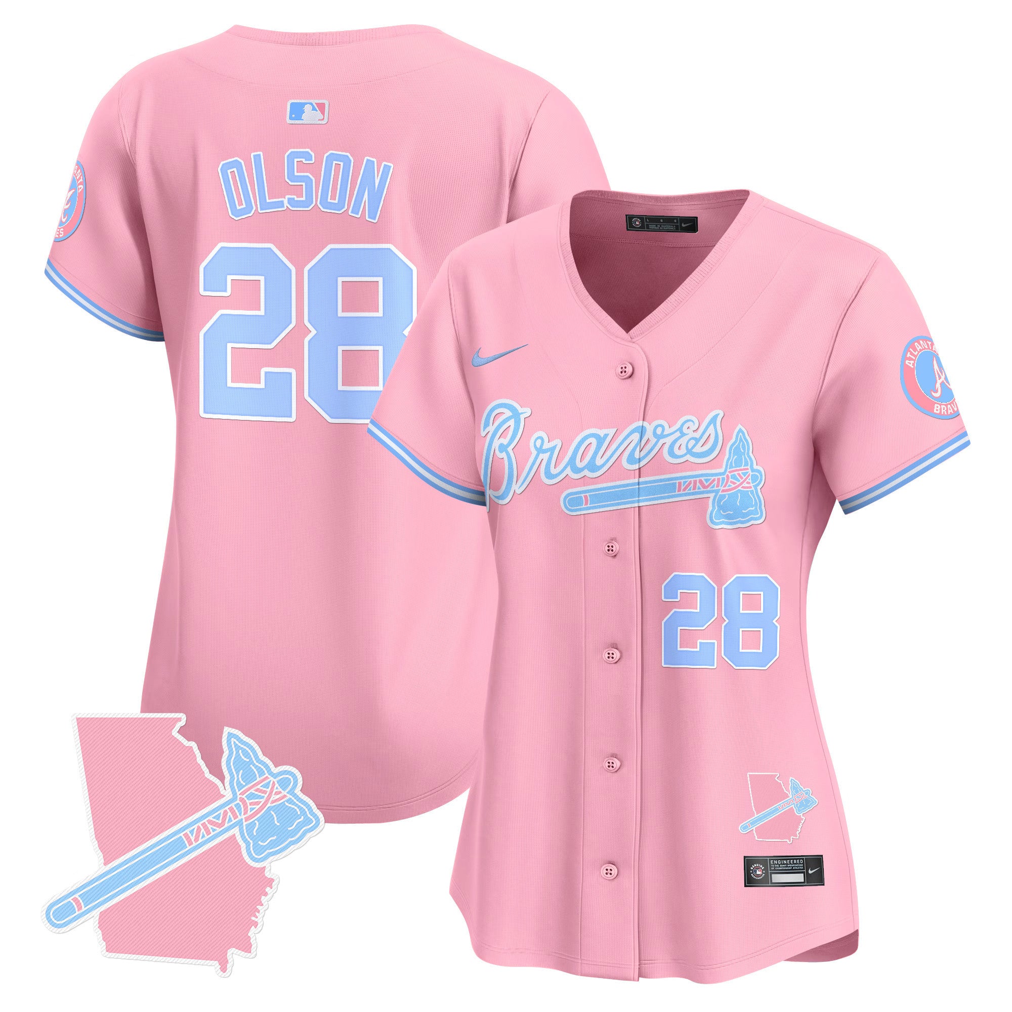 Women's Atlanta Braves Bubblegum Pink Vapor Premier Limited Jersey - All Stitched - Pink, Matt Olson