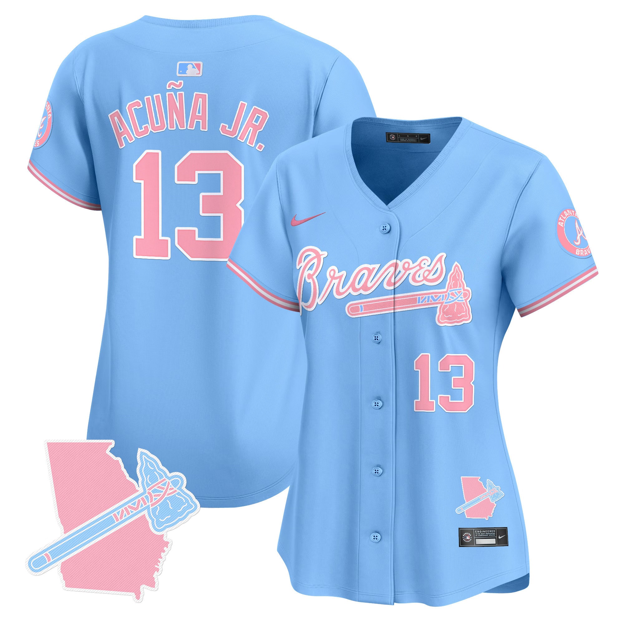 Women's Atlanta Braves Bubblegum Pink Vapor Premier Limited Jersey - All Stitched - Light Blue, Ronald Acuna Jr.