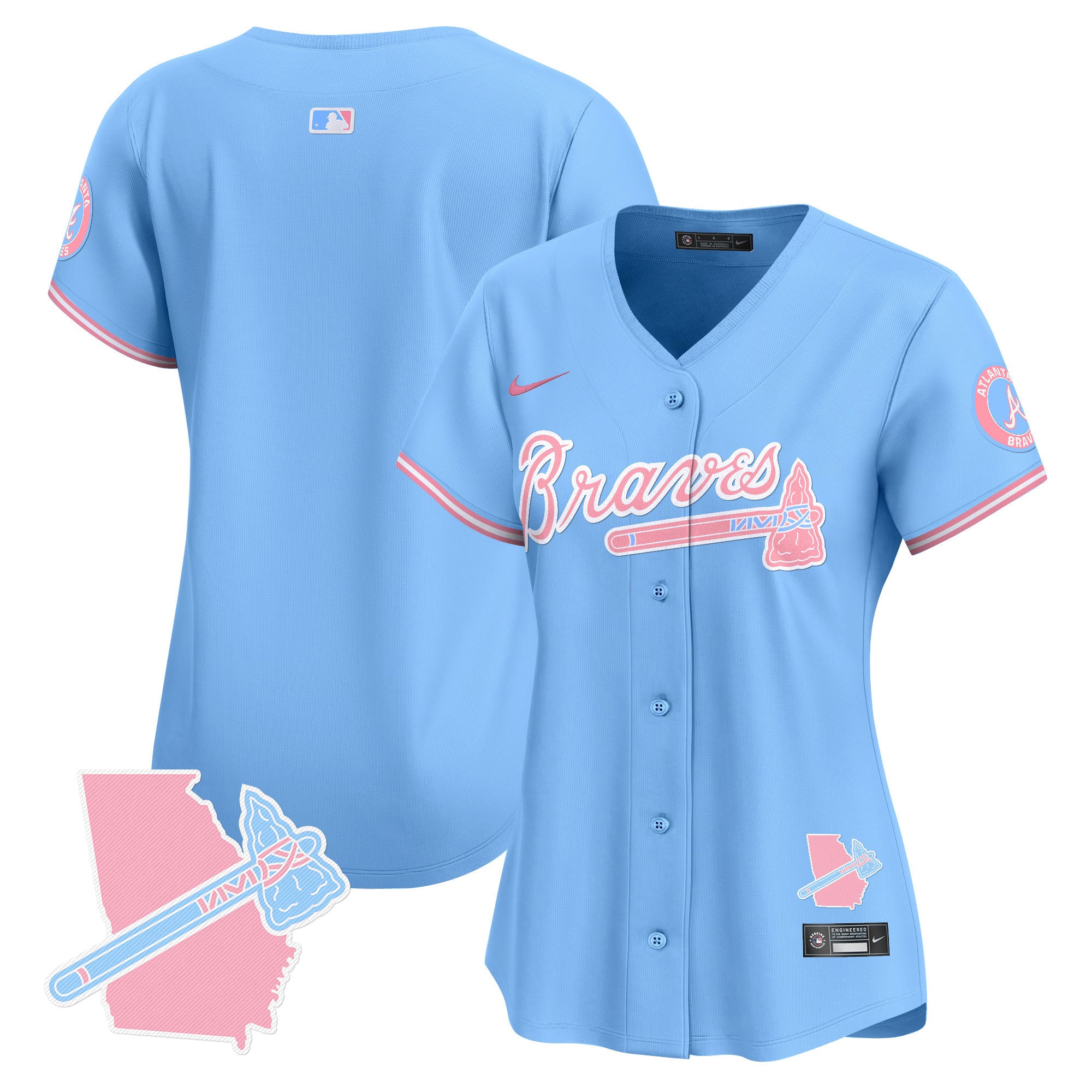Women's Atlanta Braves Bubblegum Pink Vapor Premier Limited Jersey - All Stitched - Light Blue, Team
