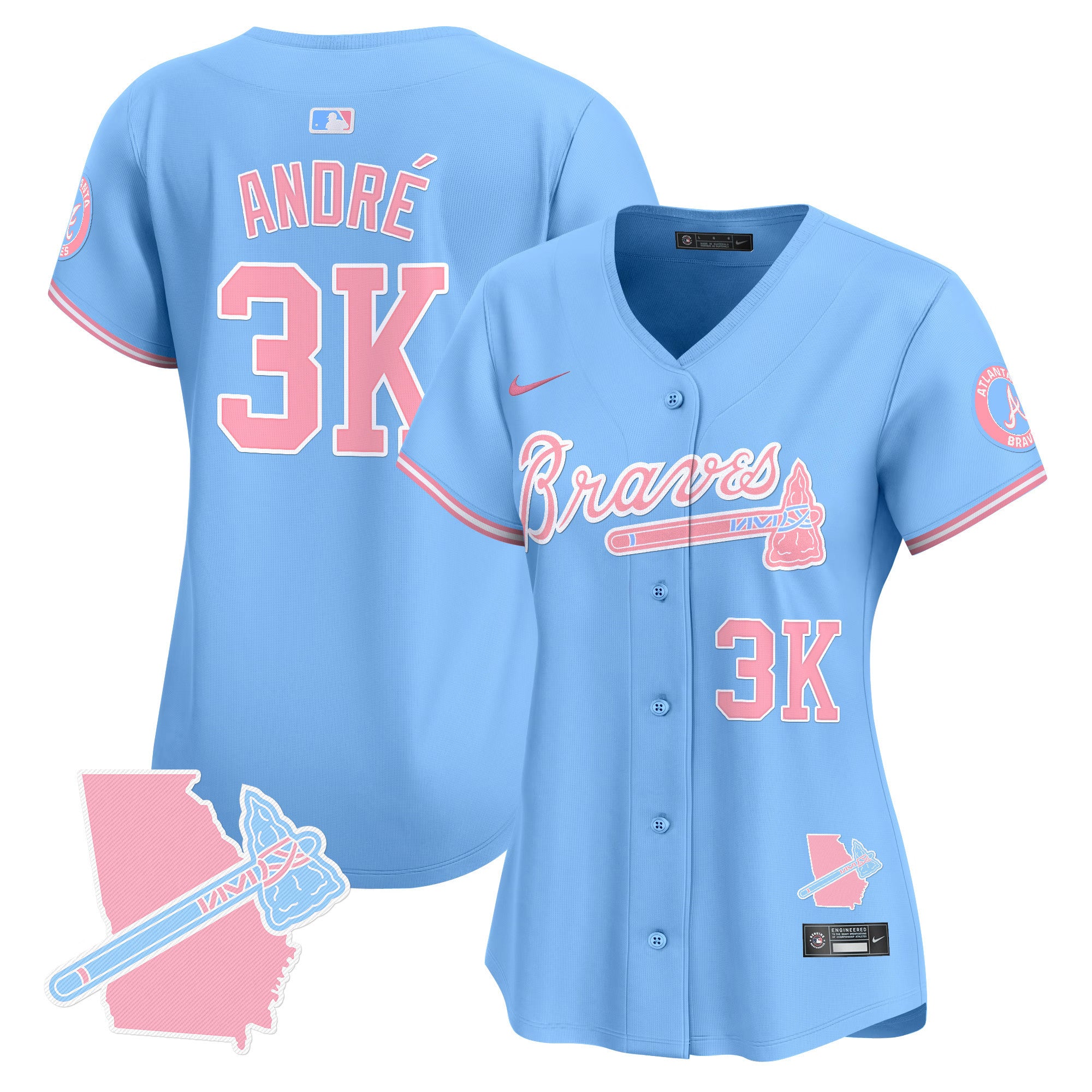 Women's Atlanta Braves Bubblegum Pink Vapor Premier Limited Jersey - All Stitched - Light Blue, André