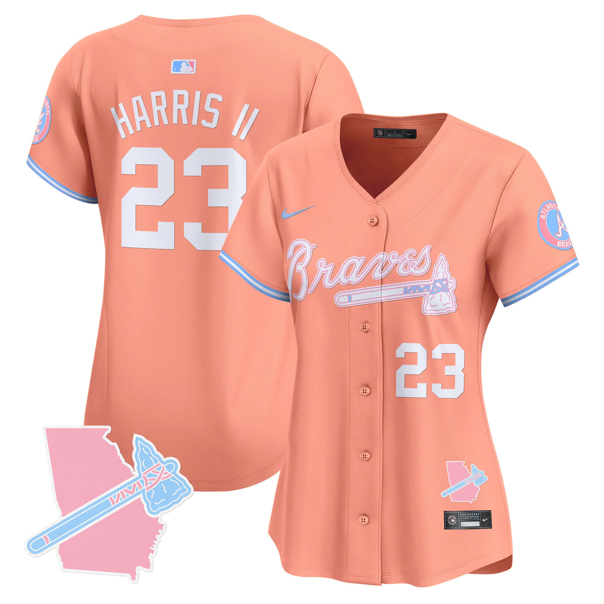 Women's Atlanta Braves Bubblegum Pink Vapor Premier Limited Jersey - All Stitched - Peach, Michael Harris II