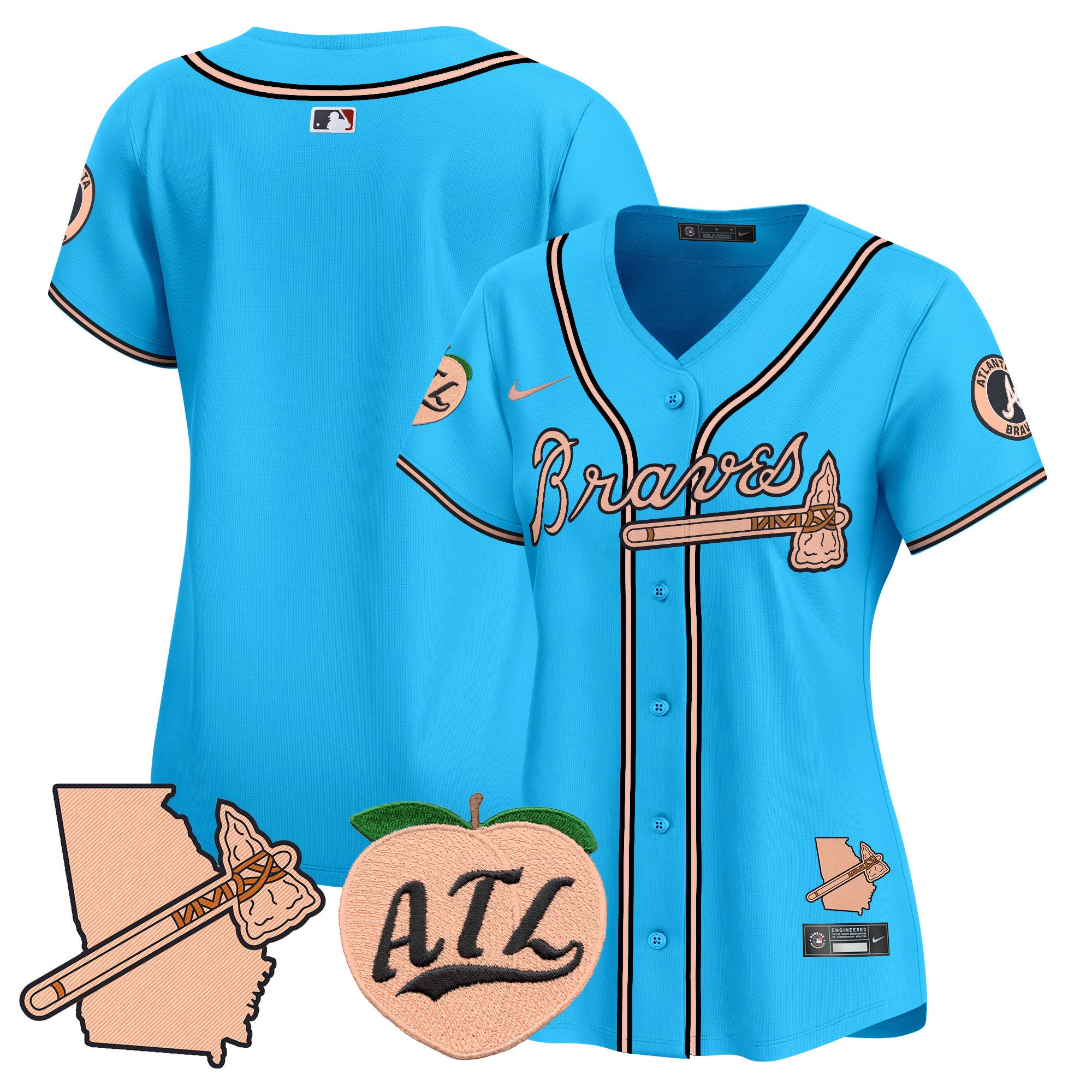 Women's Atlanta Braves Peach Vapor Premier Limited Jersey - All Stitched - Light Blue, Team