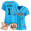 Women's Atlanta Braves Peach Vapor Premier Limited Jersey - All Stitched - Light Blue, Ozzie Albies