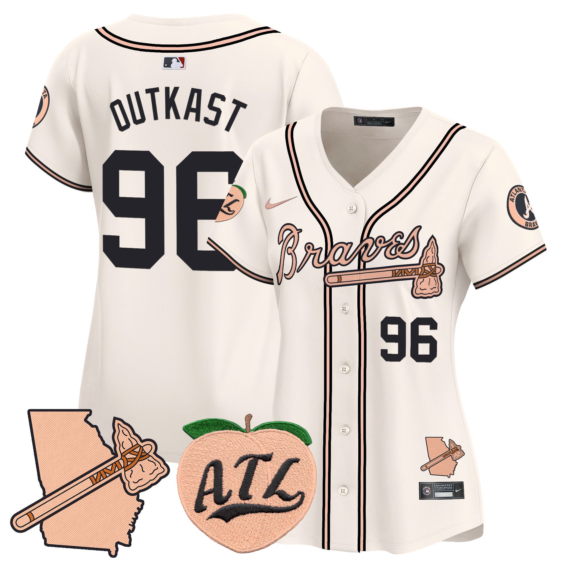 Women's Atlanta Braves Peach Vapor Premier Limited Jersey - All Stitched - Cream, Outkast