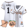 Women's Atlanta Braves Peach Vapor Premier Limited Jersey - All Stitched - White, Ozzie Albies