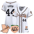 Women's Atlanta Braves Peach Vapor Premier Limited Jersey - All Stitched - White, Hank Aaron