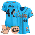 Women's Atlanta Braves Peach Vapor Premier Limited Jersey - All Stitched - Light Blue, Hank Aaron