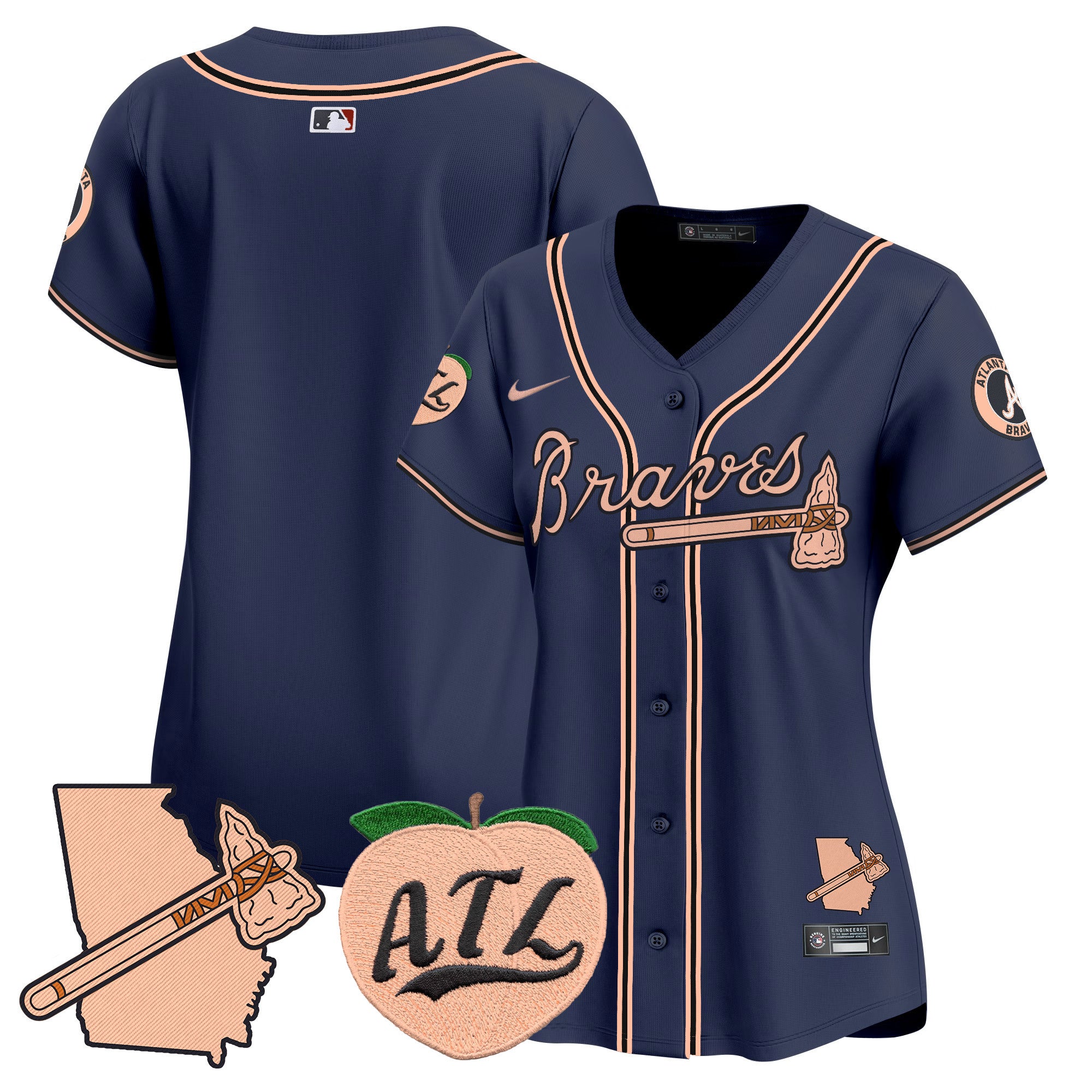 Women's Atlanta Braves Peach Vapor Premier Limited Jersey - All Stitched - Navy, Team