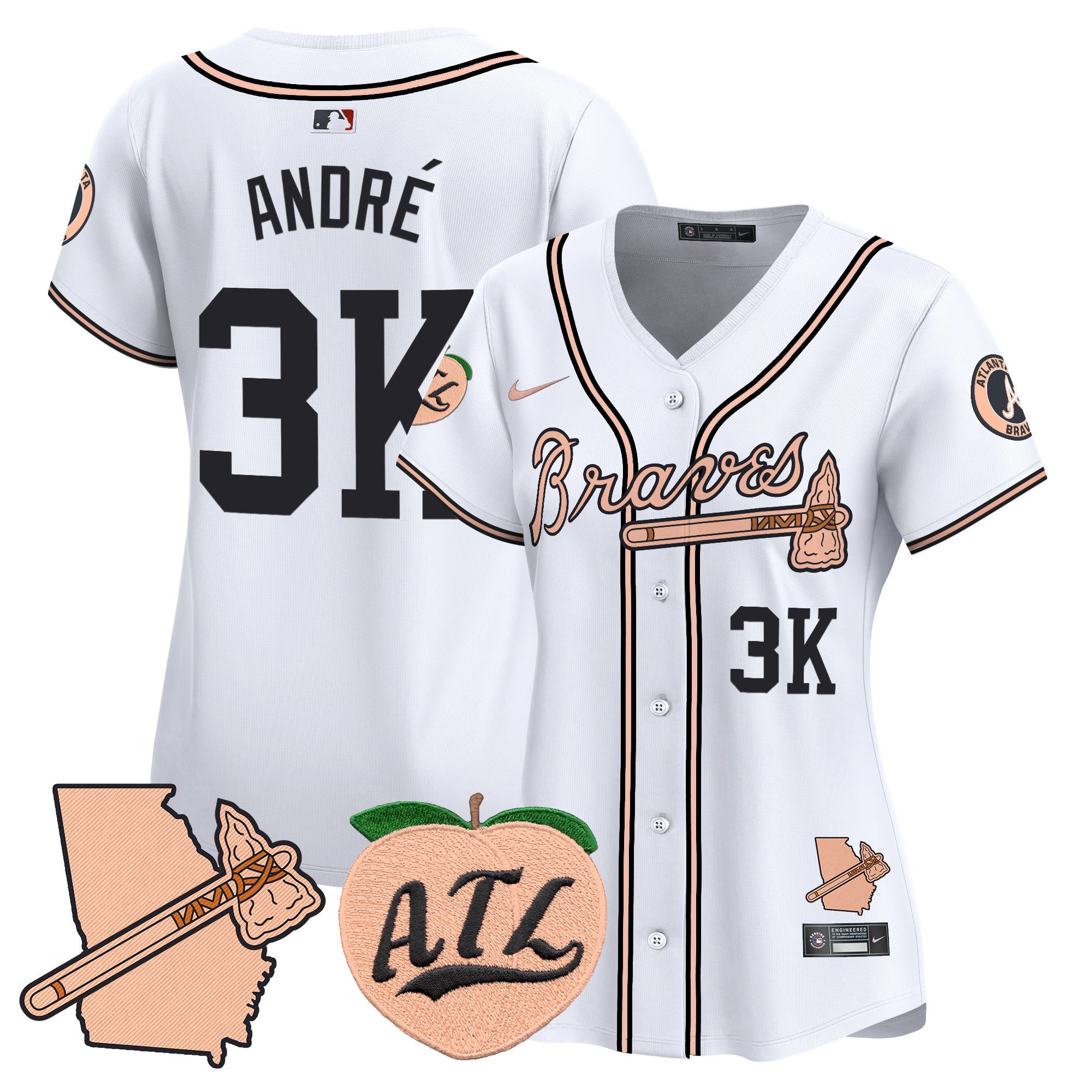 Women's Atlanta Braves Peach Vapor Premier Limited Jersey - All Stitched - White, André