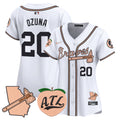 Women's Atlanta Braves Peach Vapor Premier Limited Jersey - All Stitched - White, Marcell Ozuna