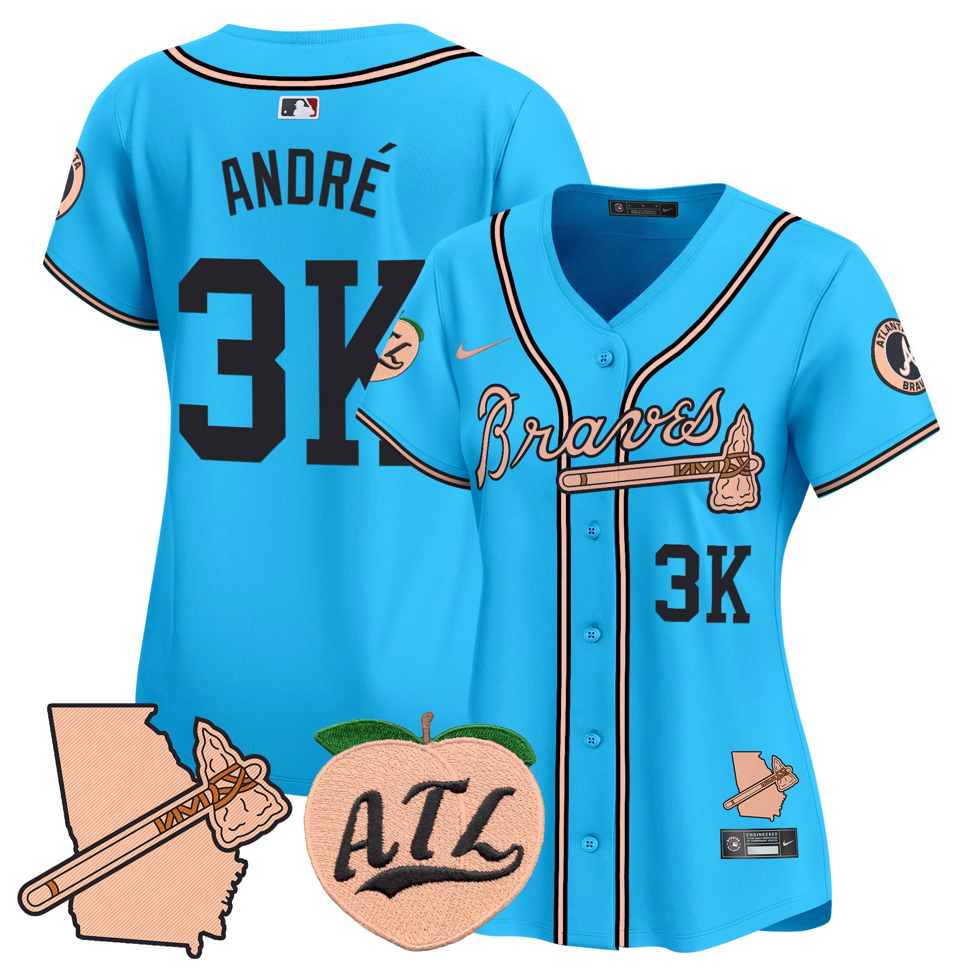 Women's Atlanta Braves Peach Vapor Premier Limited Jersey - All Stitched - Light Blue, André
