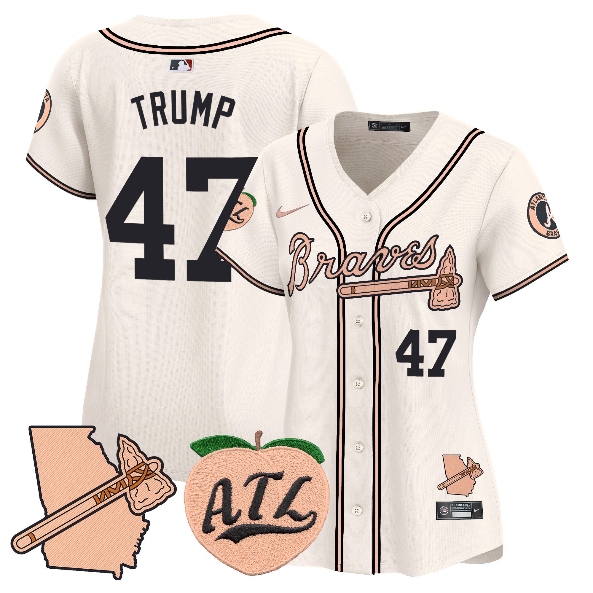 Women's Atlanta Braves Peach Vapor Premier Limited Jersey - All Stitched - Cream, Donald Trump
