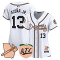 Women's Atlanta Braves Peach Vapor Premier Limited Jersey - All Stitched - White, Ronald Acuna Jr.
