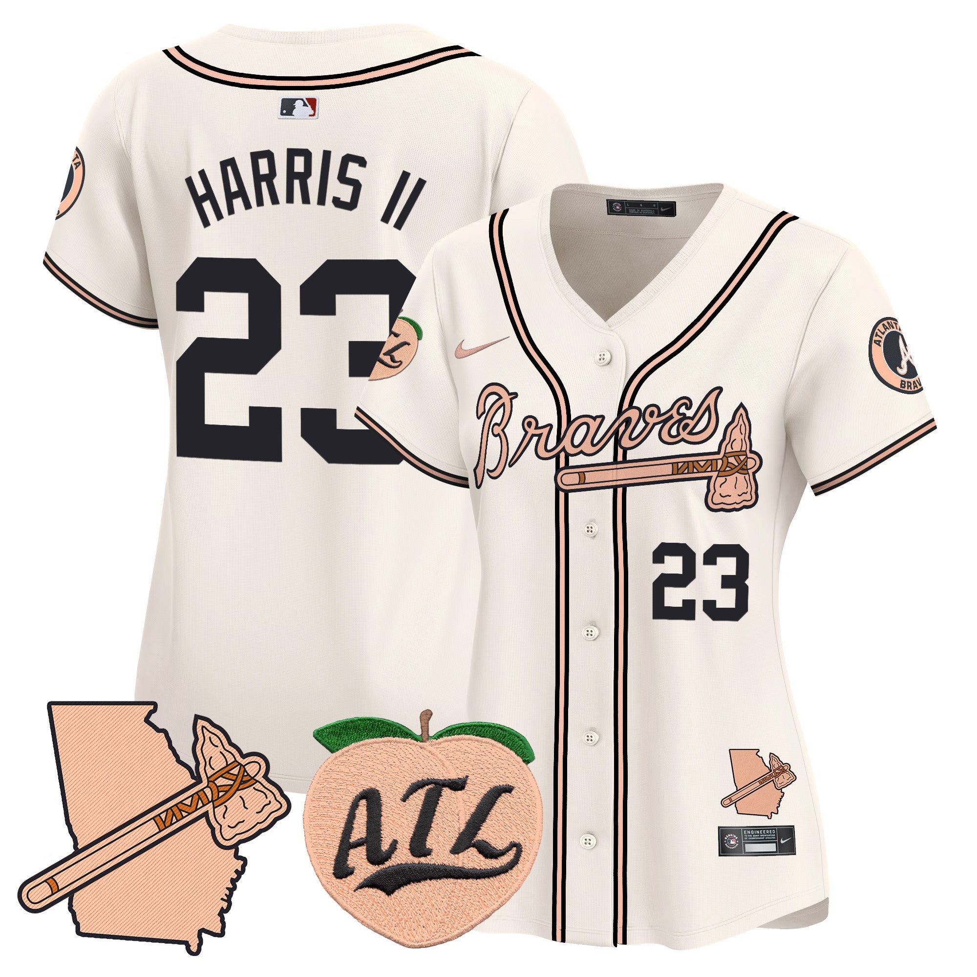 Women's Atlanta Braves Peach Vapor Premier Limited Jersey - All Stitched - Cream, Michael Harris II