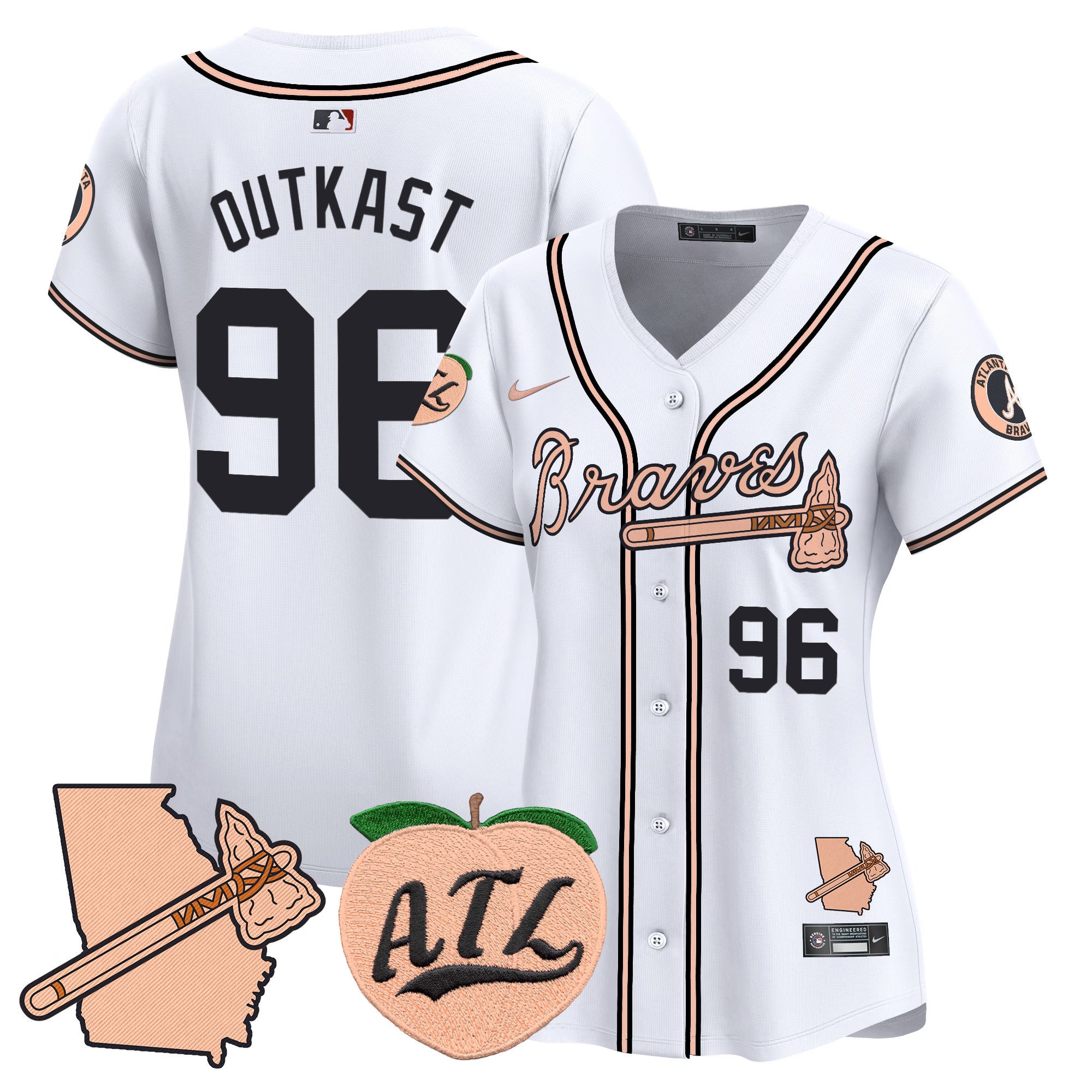 Women's Atlanta Braves Peach Vapor Premier Limited Jersey - All Stitched - White, Outkast