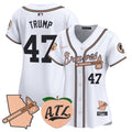 Women's Atlanta Braves Peach Vapor Premier Limited Jersey - All Stitched - White, Donald Trump