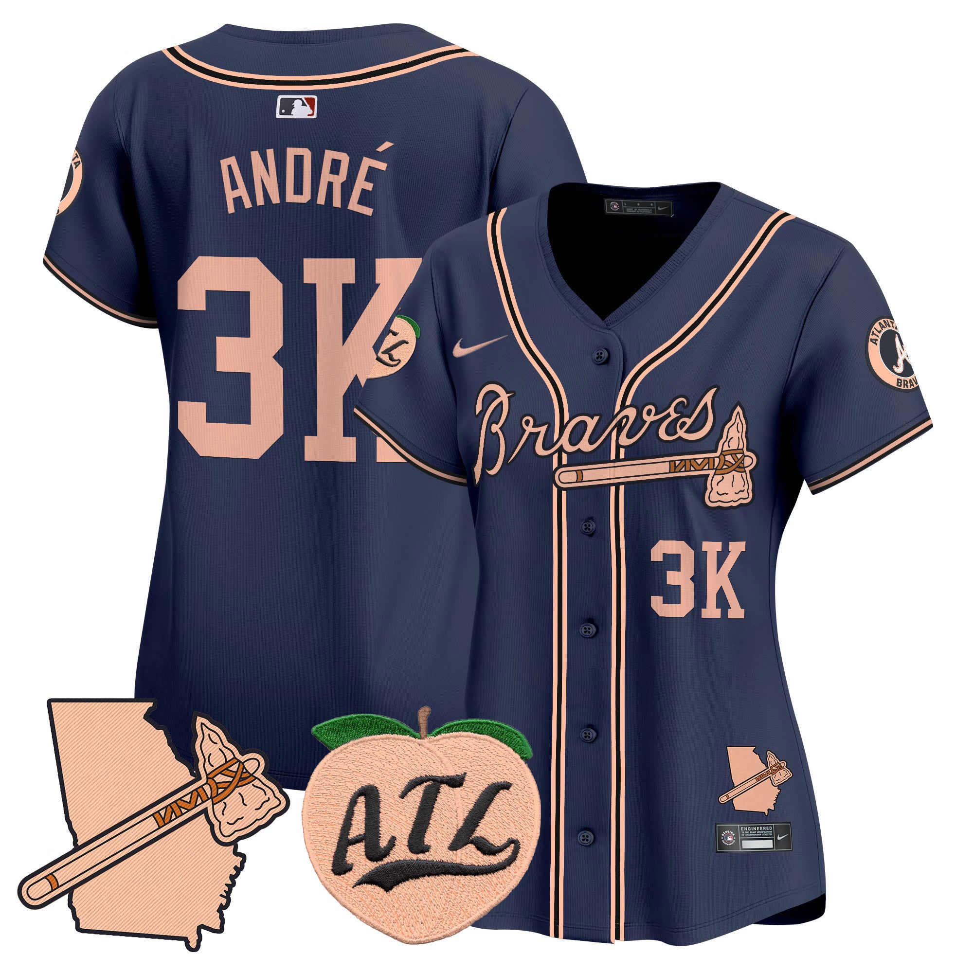 Women's Atlanta Braves Peach Vapor Premier Limited Jersey - All Stitched - Navy, André