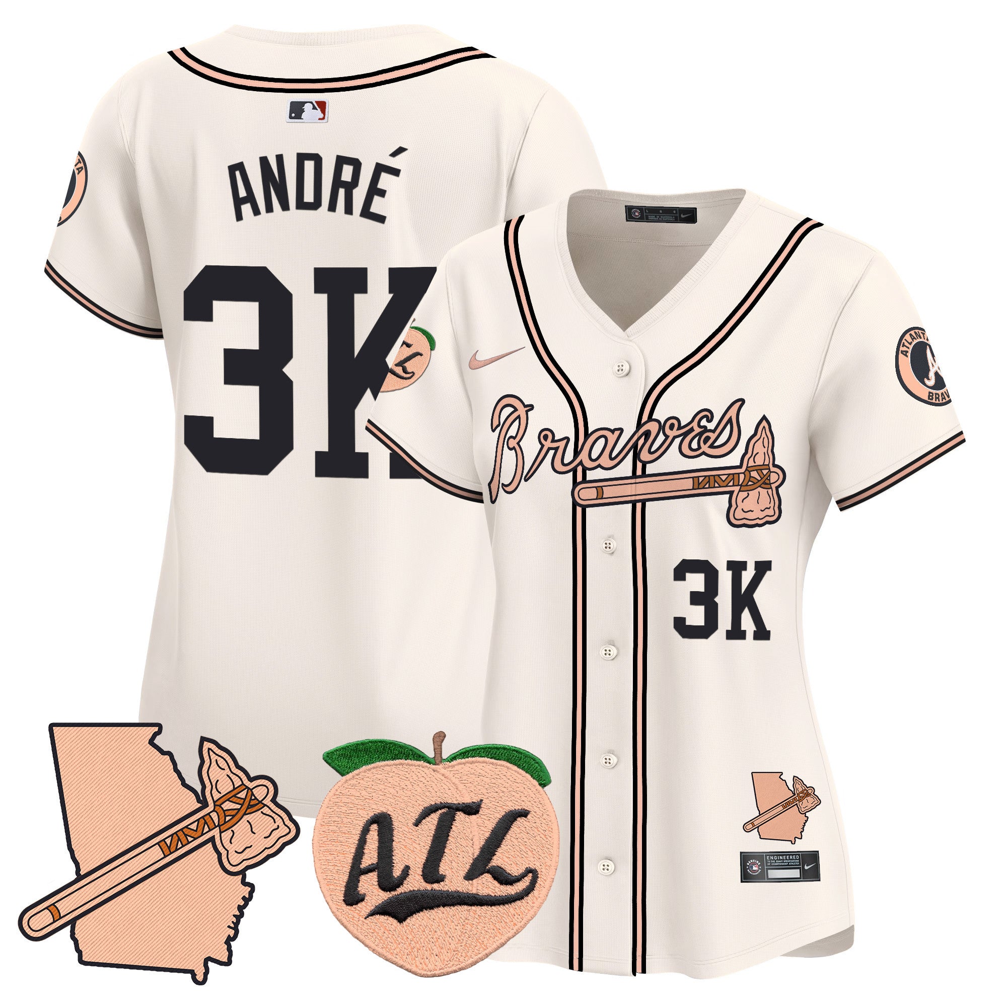 Women's Atlanta Braves Peach Vapor Premier Limited Jersey - All Stitched - Cream, André