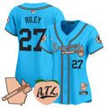 Women's Atlanta Braves Peach Vapor Premier Limited Jersey - All Stitched - Light Blue, Austin Riley
