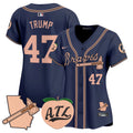 Women's Atlanta Braves Peach Vapor Premier Limited Jersey - All Stitched - Navy, Donald Trump