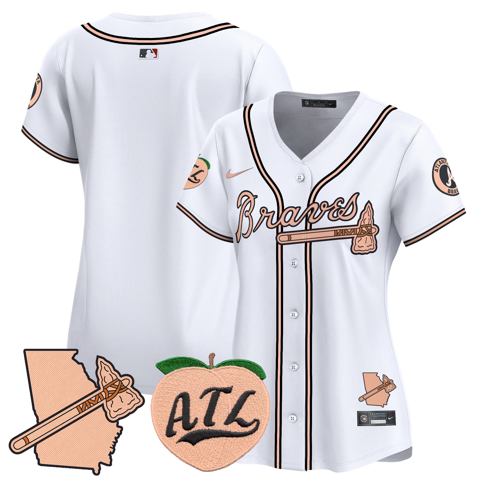 Women's Atlanta Braves Peach Vapor Premier Limited Jersey - All Stitched - White, Team