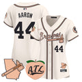 Women's Atlanta Braves Peach Vapor Premier Limited Jersey - All Stitched - Cream, Hank Aaron