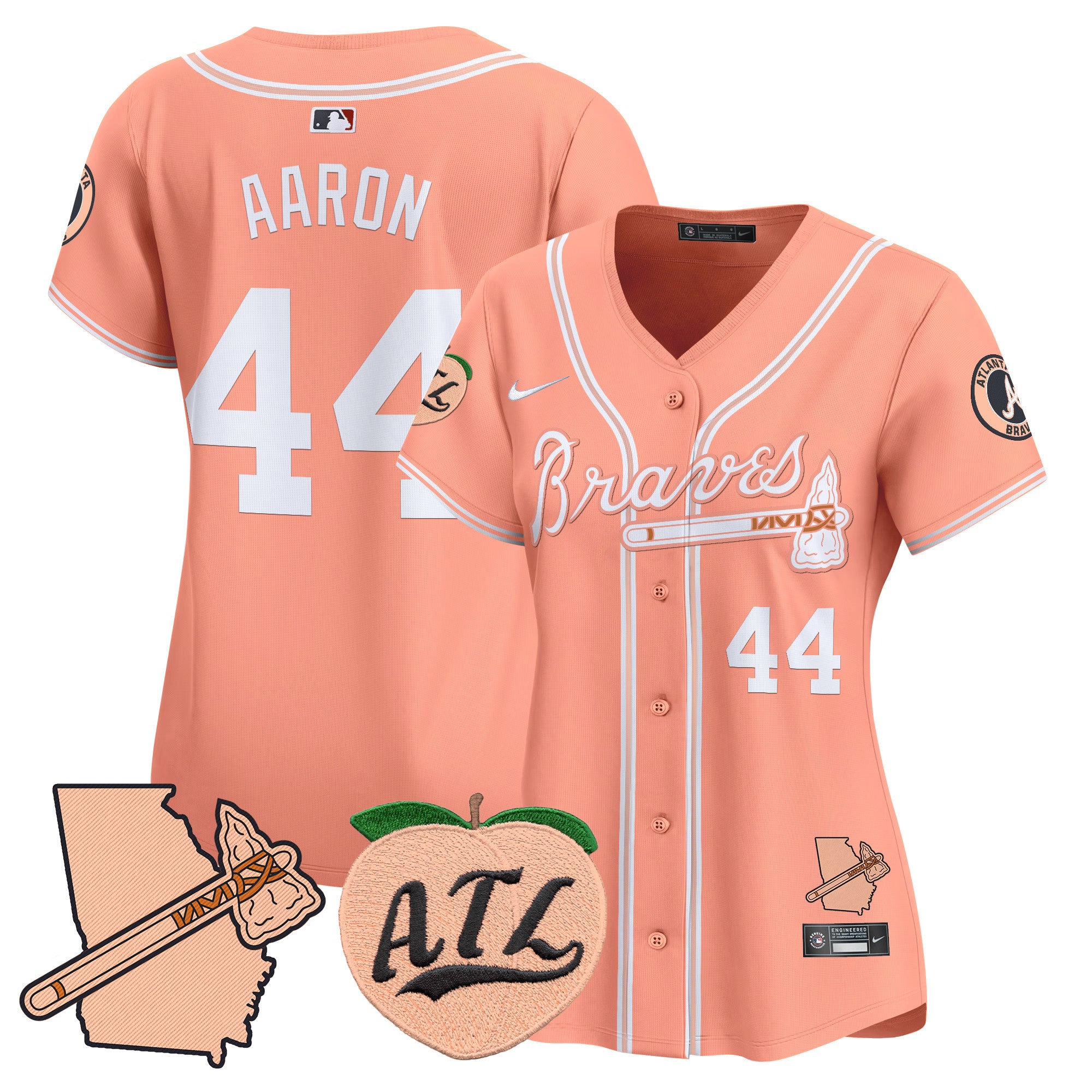Women's Atlanta Braves Peach Vapor Premier Limited Jersey - All Stitched - Peach, Hank Aaron