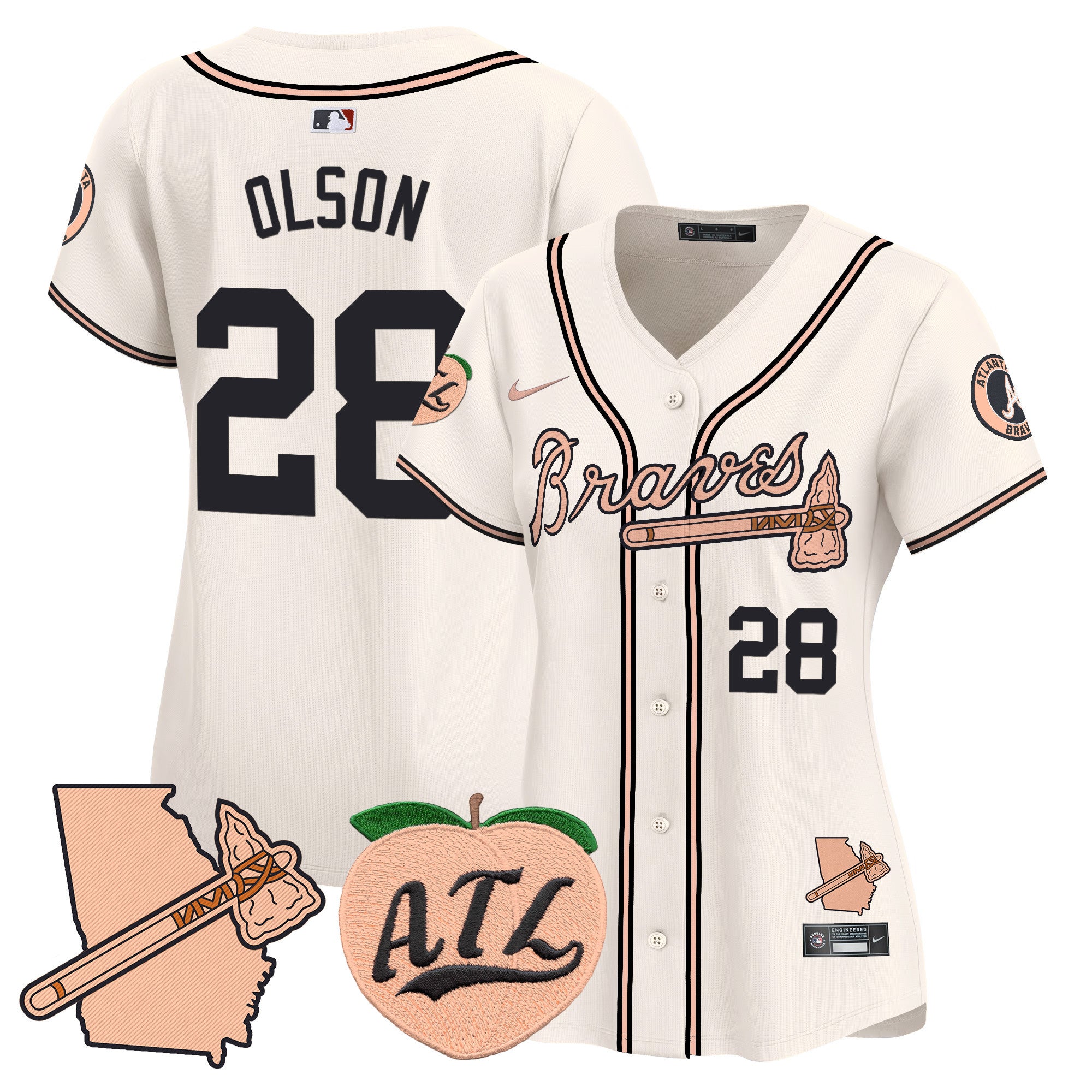 Women's Atlanta Braves Peach Vapor Premier Limited Jersey - All Stitched - Cream, Matt Olson