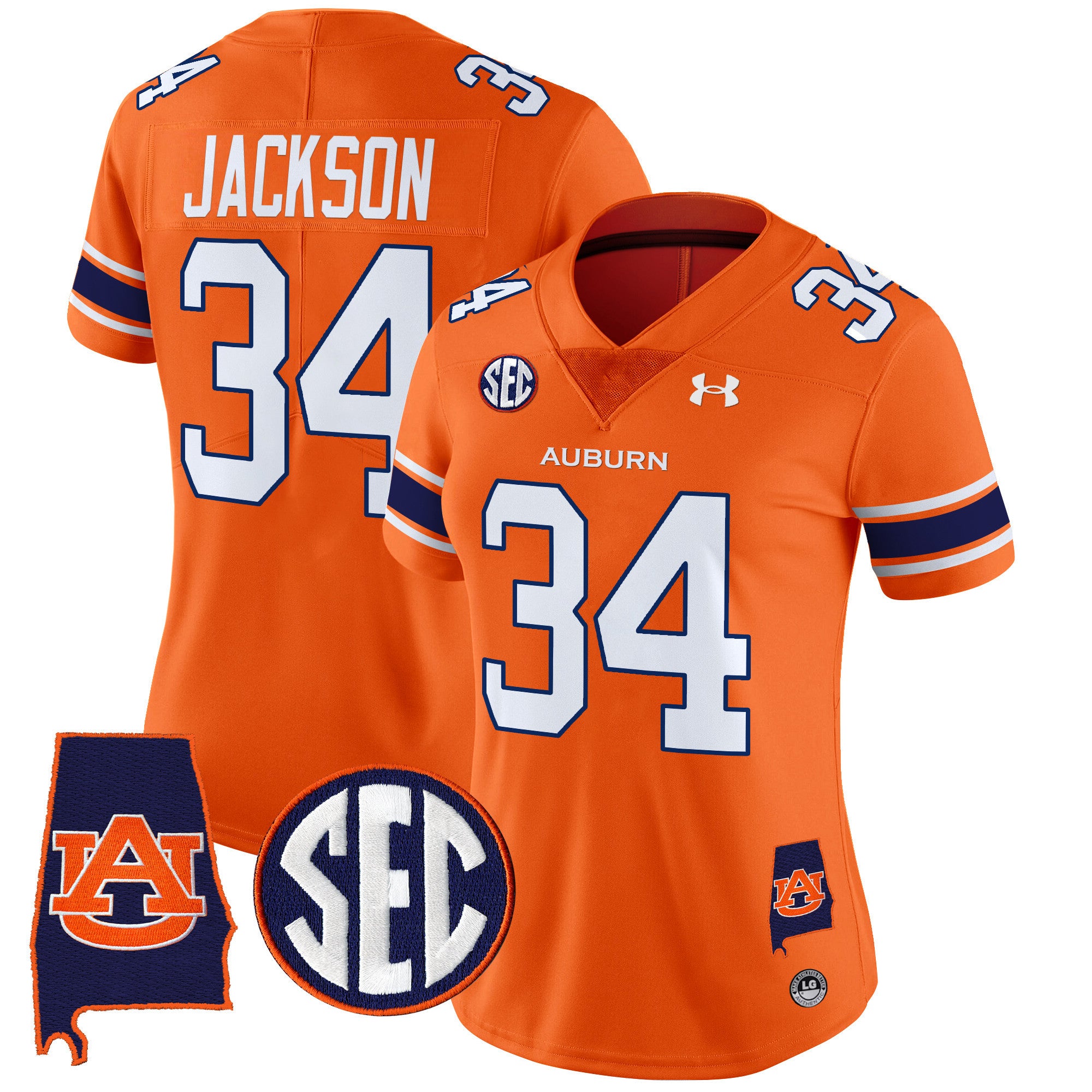 Women's Auburn Tigers 2024 Alabama Patch Vapor Limited Jersey - All Stitched - Orange, Bo Jackson