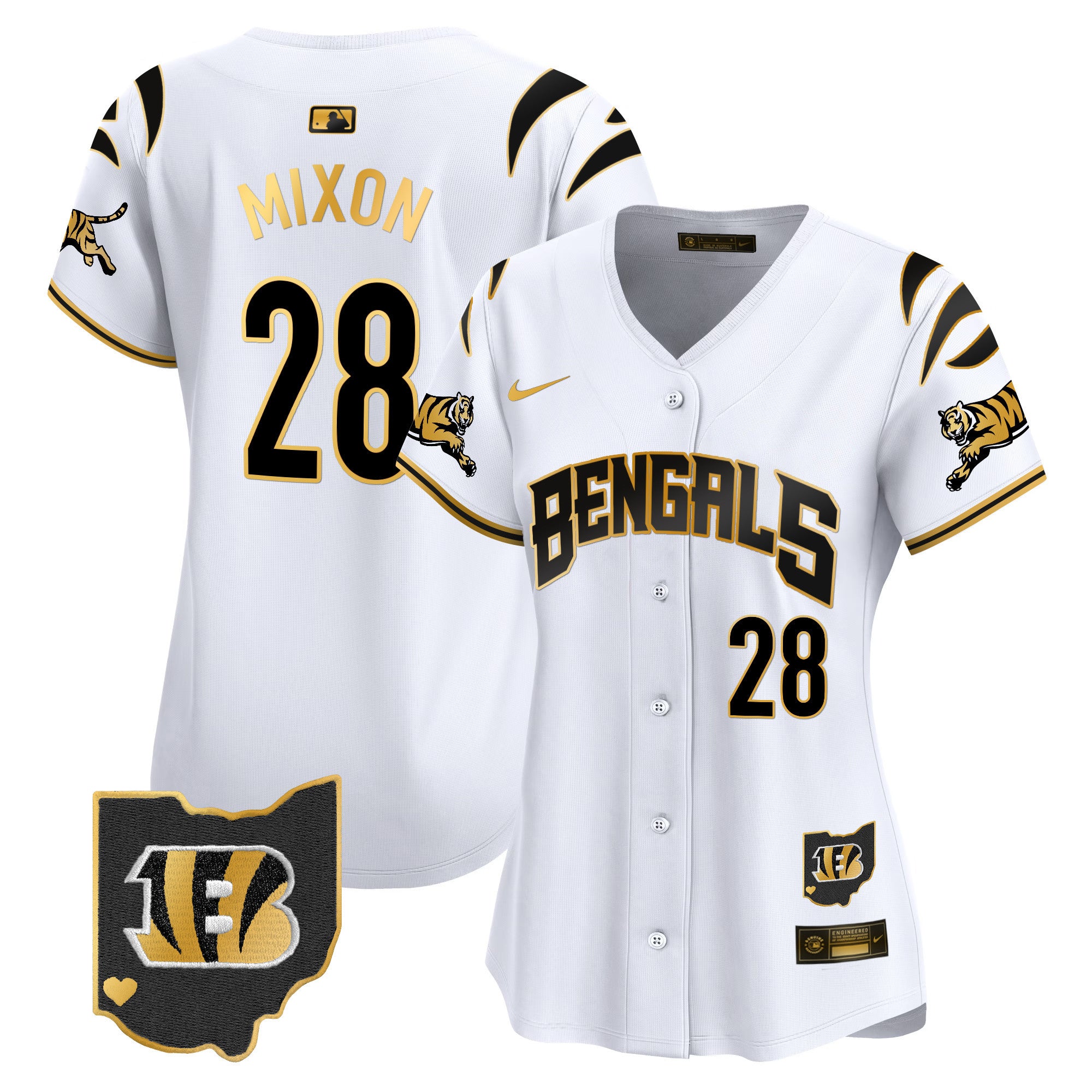 Women's Bengals Vapor Premier Limited Jersey - All Stitched - White Gold, Joe Mixon
