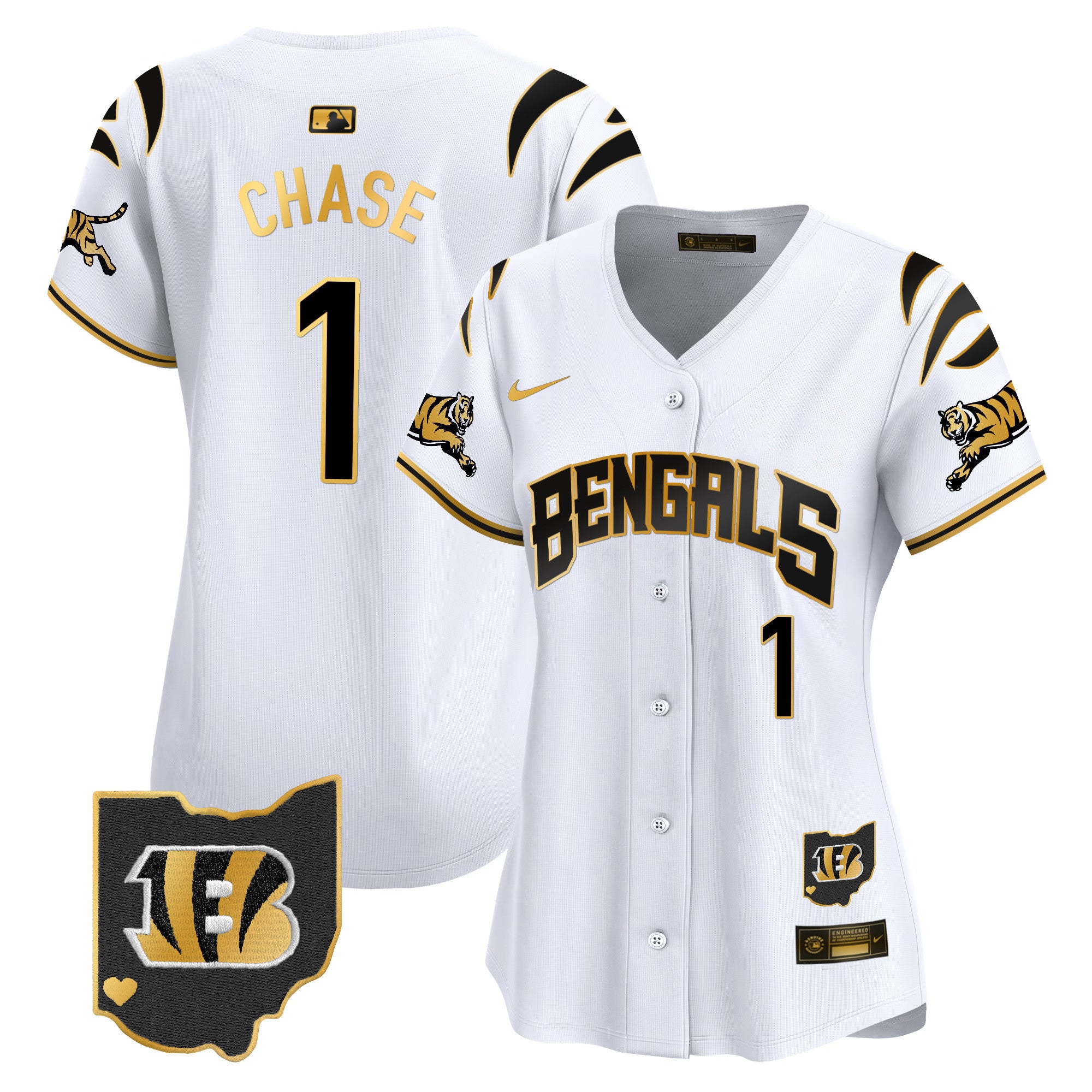 Women's Bengals Vapor Premier Limited Jersey - All Stitched - White Gold, Jake Browning