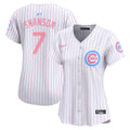 Women's Chicago Cubs Bubblegum Pink Vapor Premier Limited Jersey - All Stitched - Pinstripe, Dansby Swanson