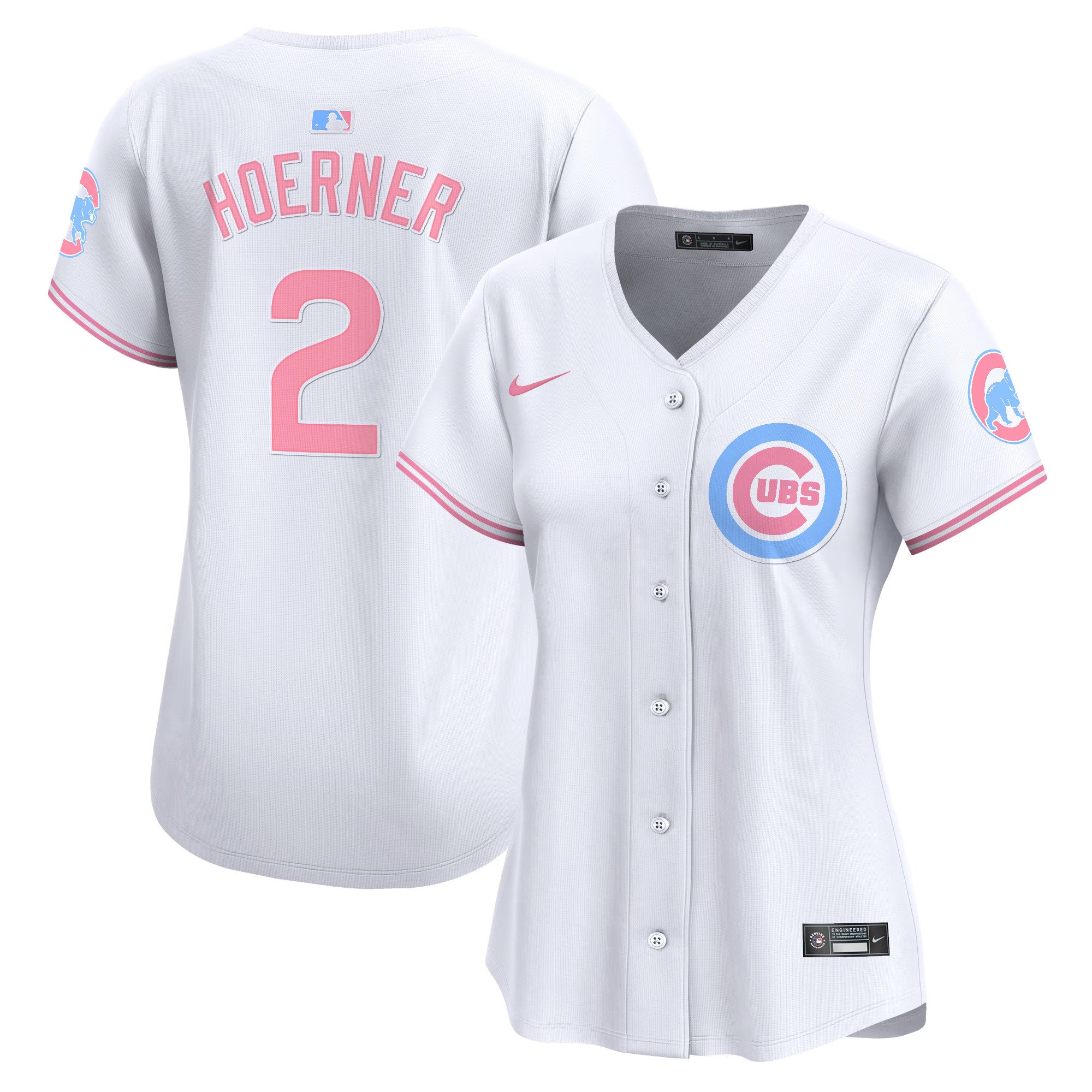 Women's Chicago Cubs Bubblegum Pink Vapor Premier Limited Jersey - All Stitched - White, Nico Hoerner