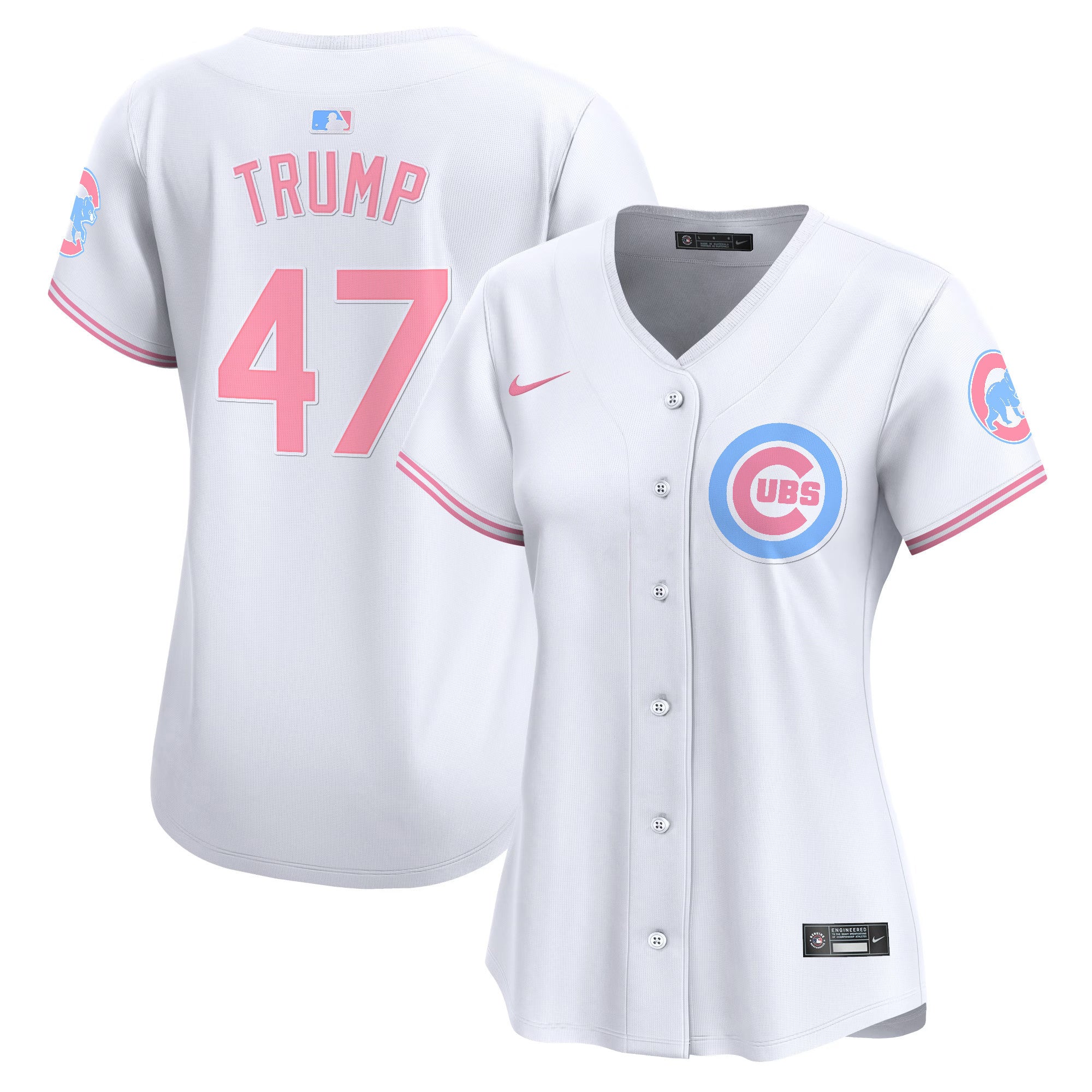 Women's Chicago Cubs Bubblegum Pink Vapor Premier Limited Jersey - All Stitched - White, Donald Trump