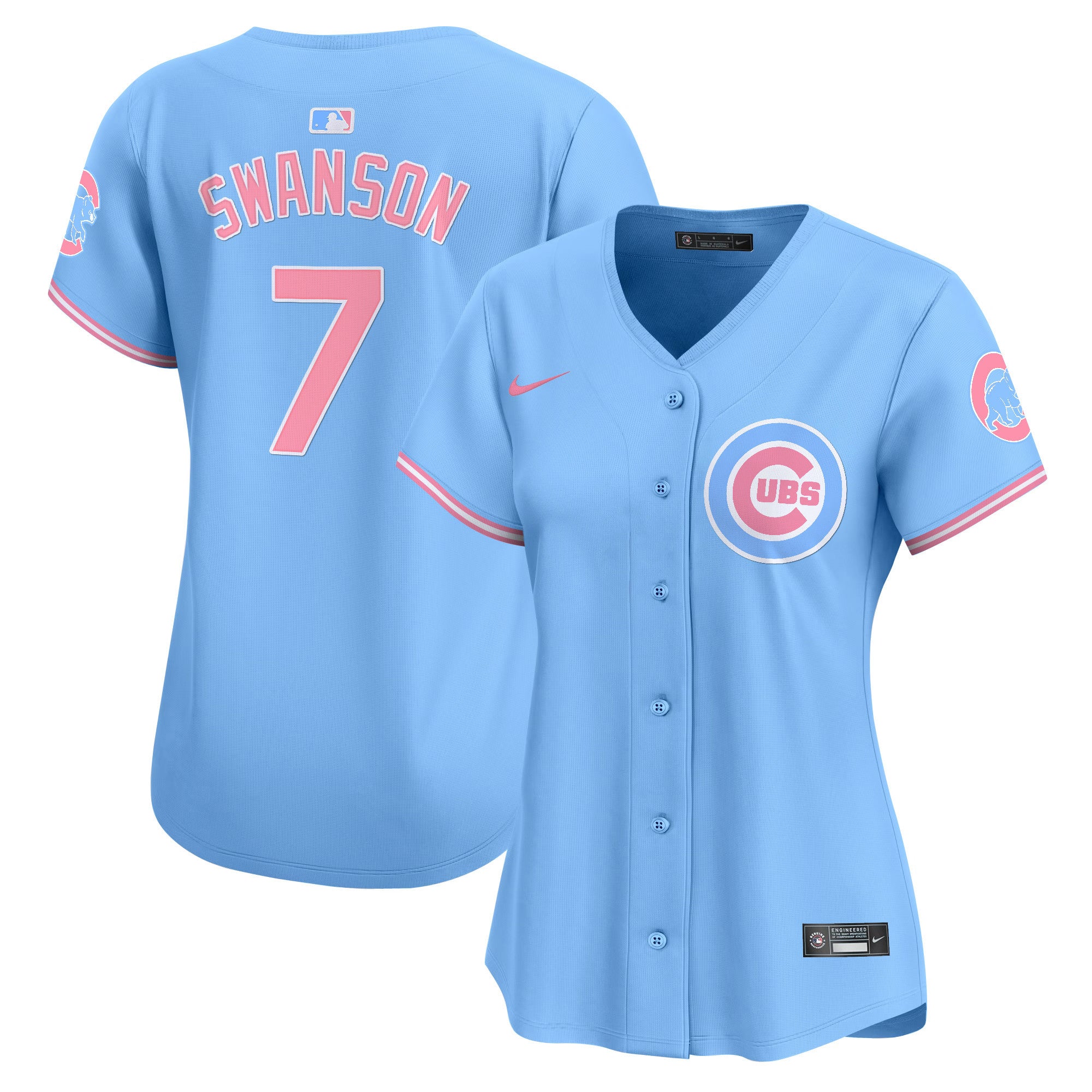 Women's Chicago Cubs Bubblegum Pink Vapor Premier Limited Jersey - All Stitched - Light Blue, Dansby Swanson