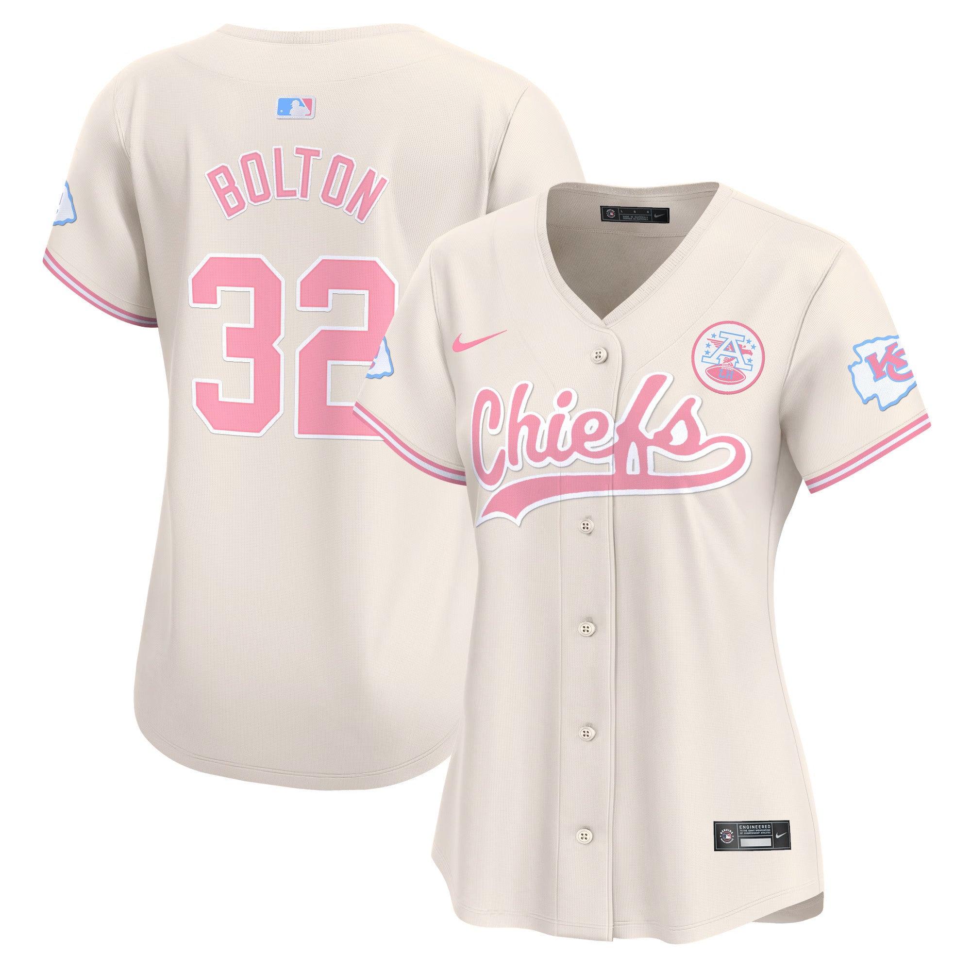 Women's Chiefs Bubblegum Pink Vapor Premier Limited Jersey - All Stitched - Cream, Nick Bolton
