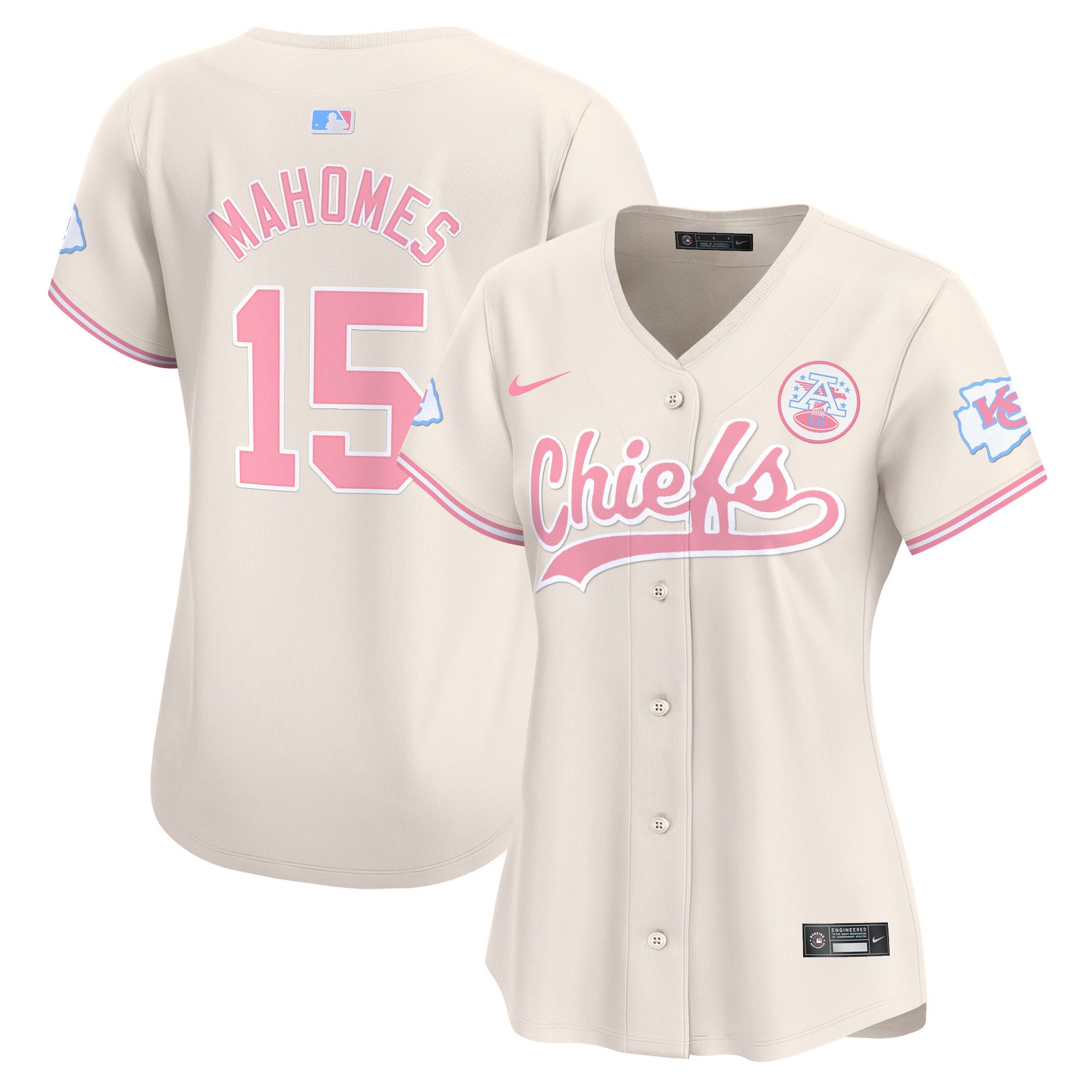 Women's Chiefs Bubblegum Pink Vapor Premier Limited Jersey - All Stitched - Cream, Patrick Mahomes