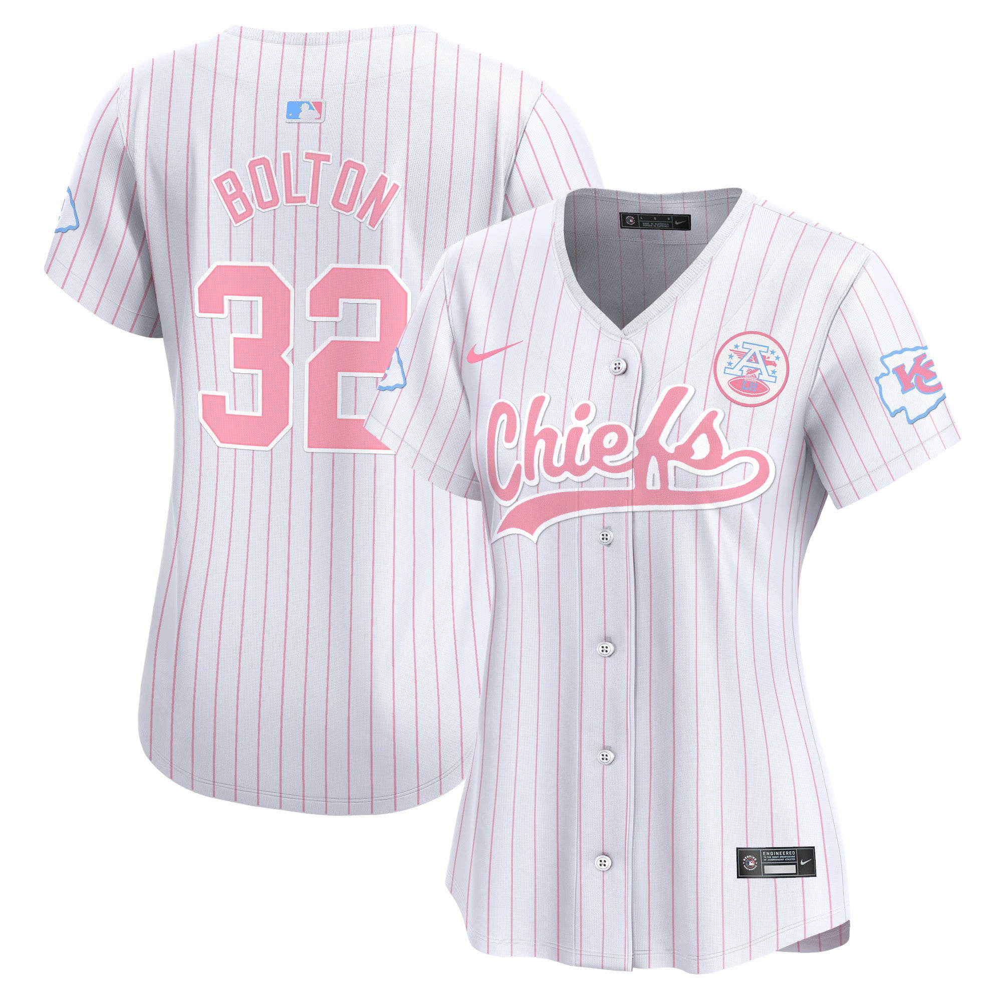 Women's Chiefs Bubblegum Pink Vapor Premier Limited Jersey - All Stitched - Pinstripe, Nick Bolton