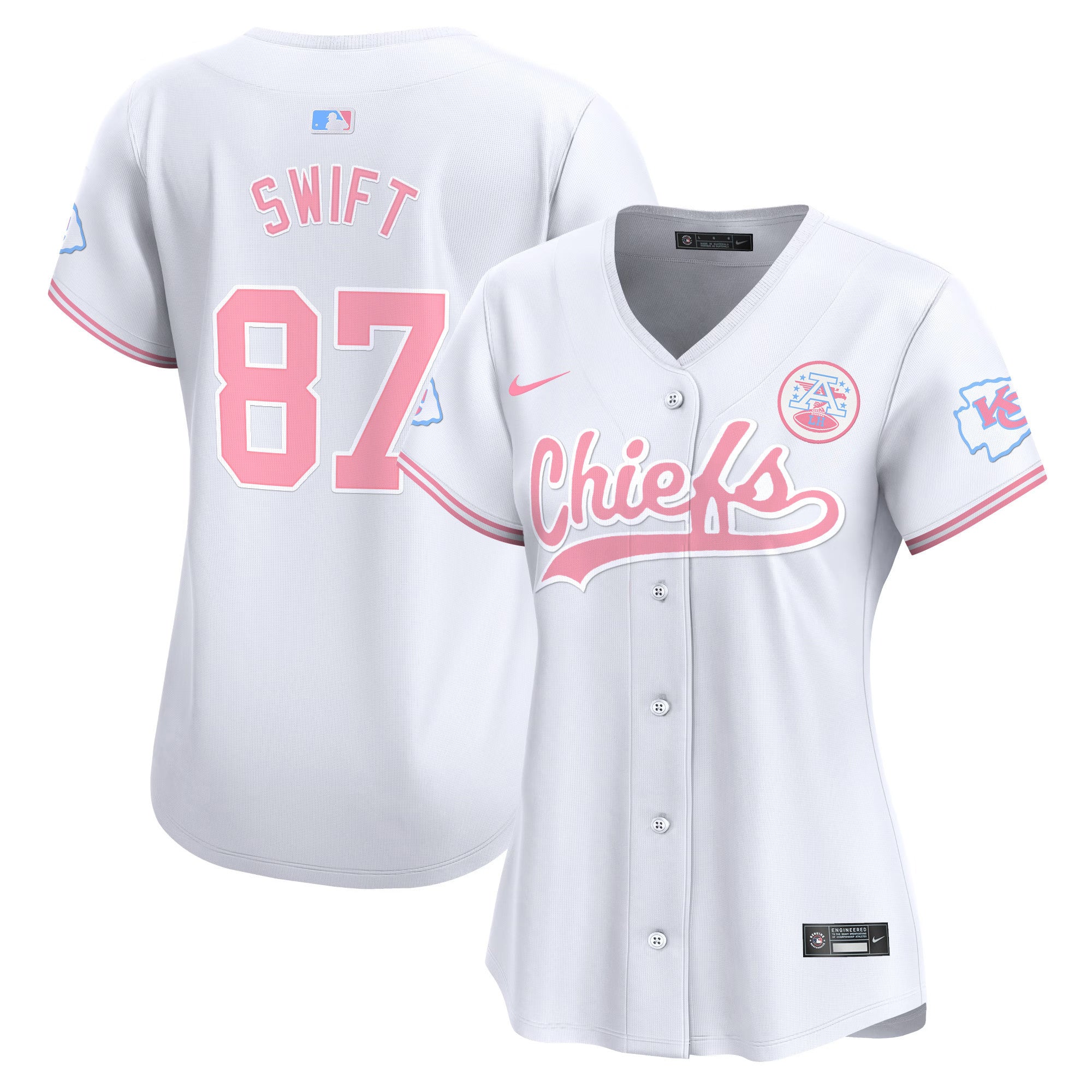Women's Chiefs Bubblegum Pink Vapor Premier Limited Jersey - All Stitched - White, Taylor Swift
