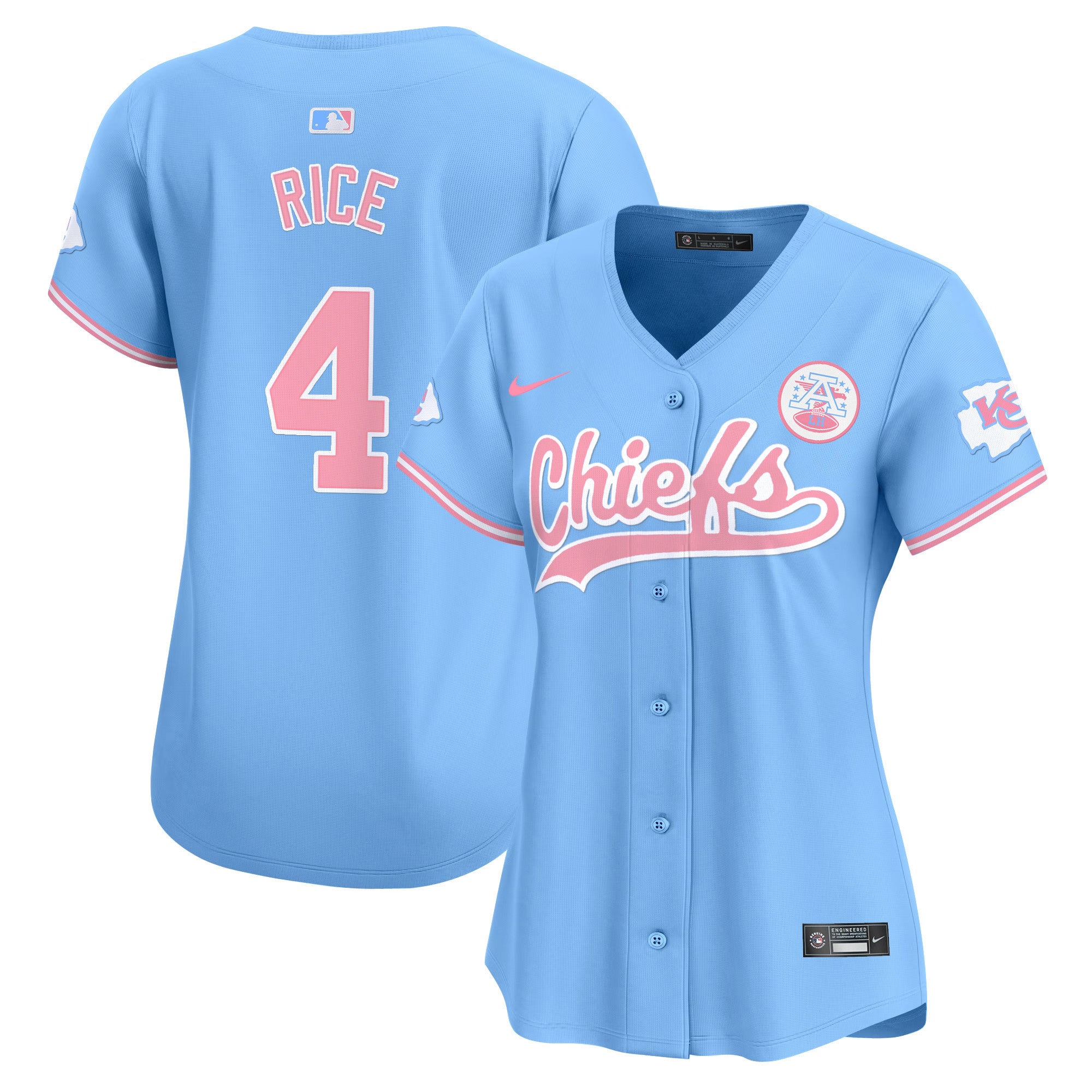 Women's Chiefs Bubblegum Pink Vapor Premier Limited Jersey - All Stitched - Light Blue, Rashee Rice