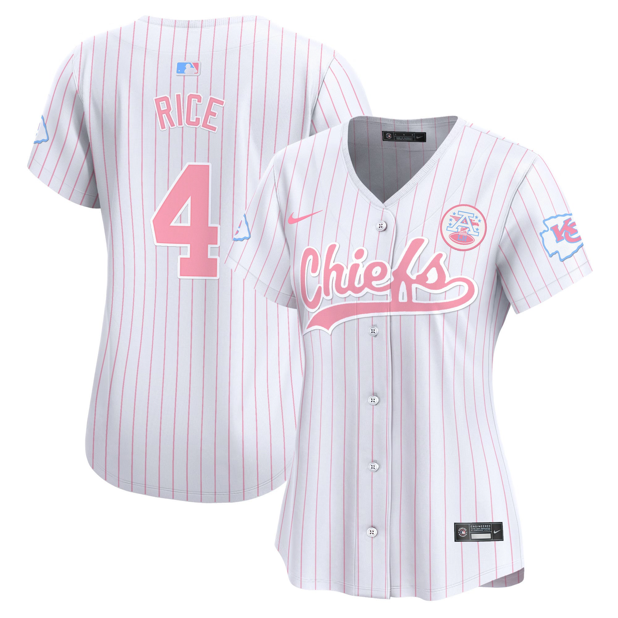 Women's Chiefs Bubblegum Pink Vapor Premier Limited Jersey - All Stitched - Pinstripe, Rashee Rice