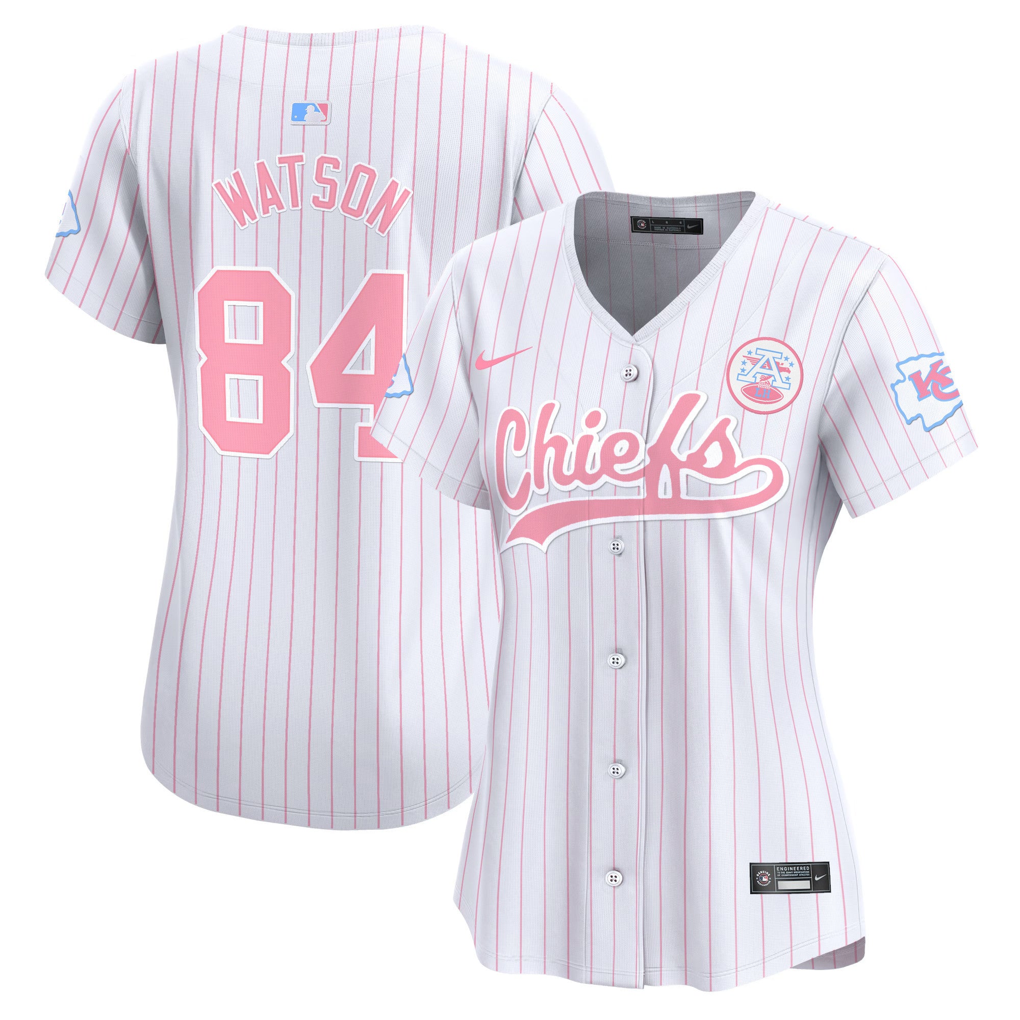Women's Chiefs Bubblegum Pink Vapor Premier Limited Jersey - All Stitched - Pinstripe, Justin Watson