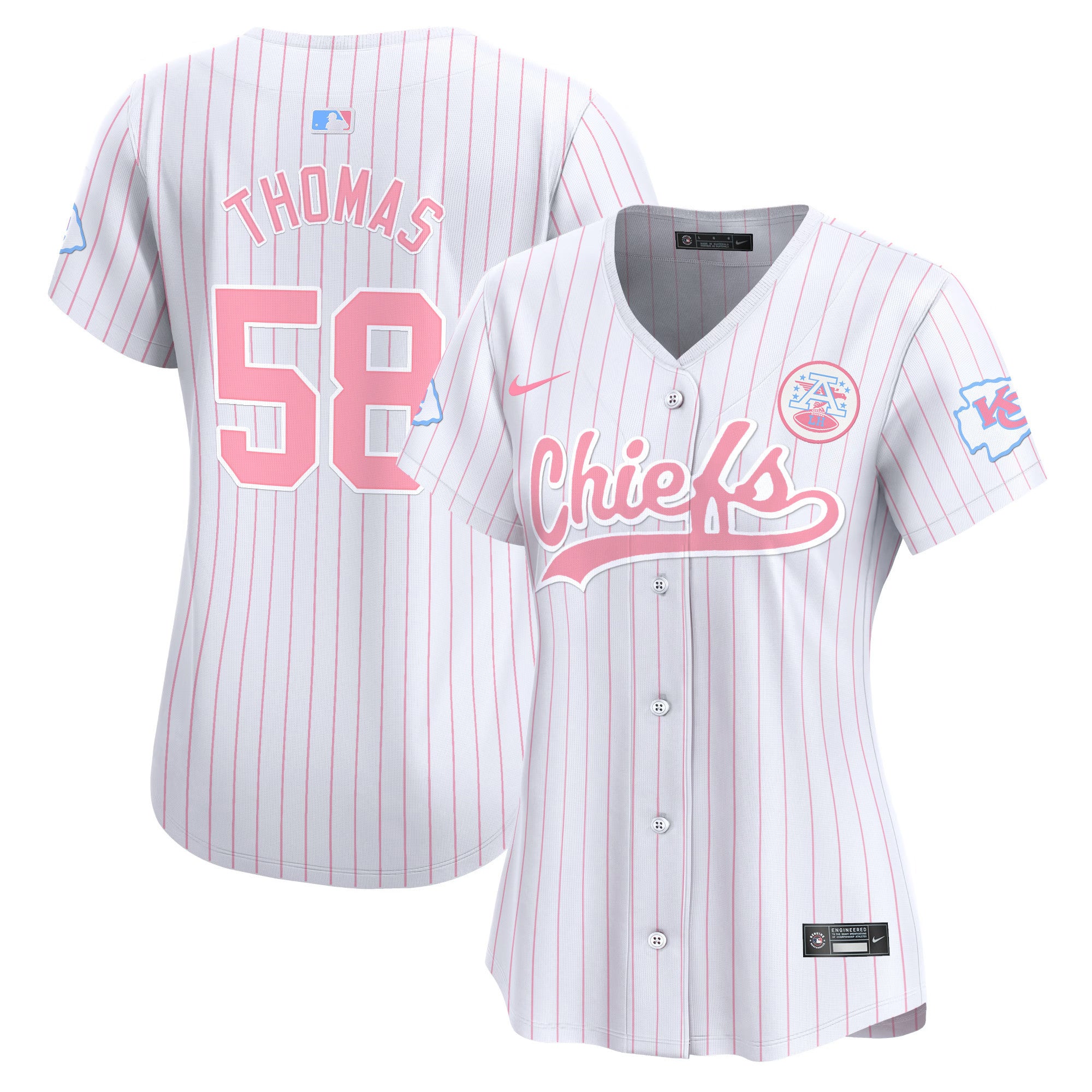 Women's Chiefs Bubblegum Pink Vapor Premier Limited Jersey - All Stitched - Pinstripe, Derrick Thomas