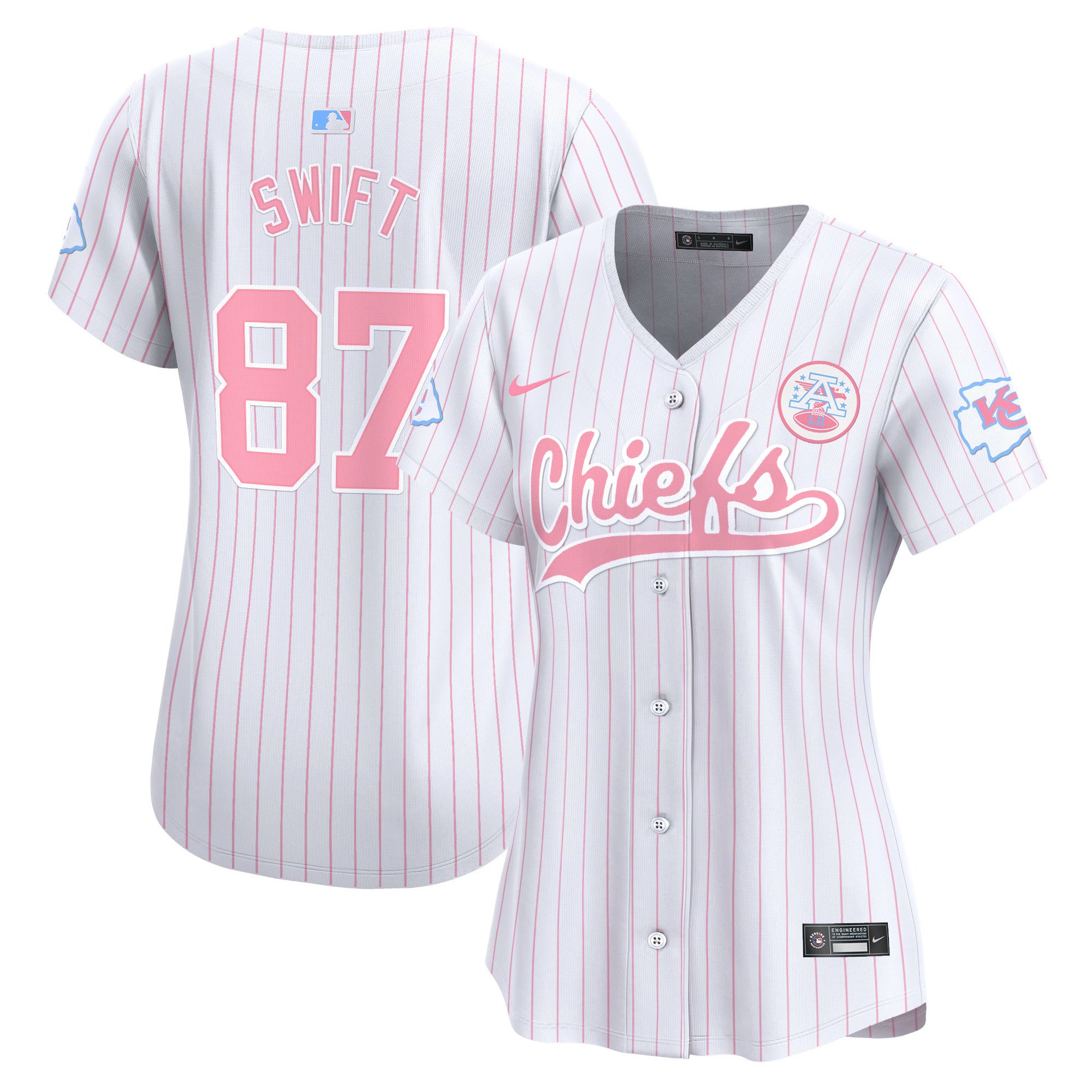 Women's Chiefs Bubblegum Pink Vapor Premier Limited Jersey - All Stitched - Pinstripe, Taylor Swift