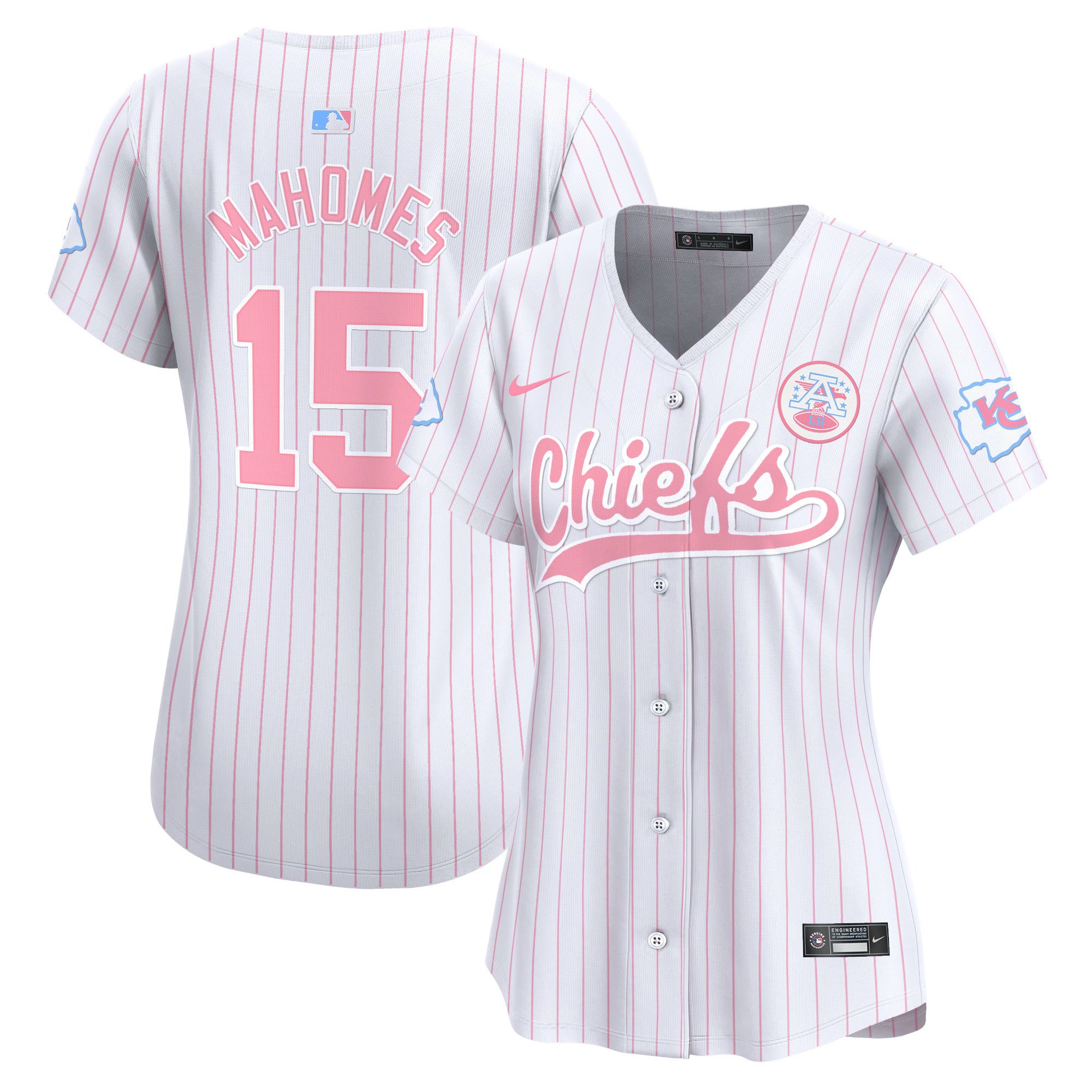 Women's Chiefs Bubblegum Pink Vapor Premier Limited Jersey - All Stitched - Pinstripe, Patrick Mahomes