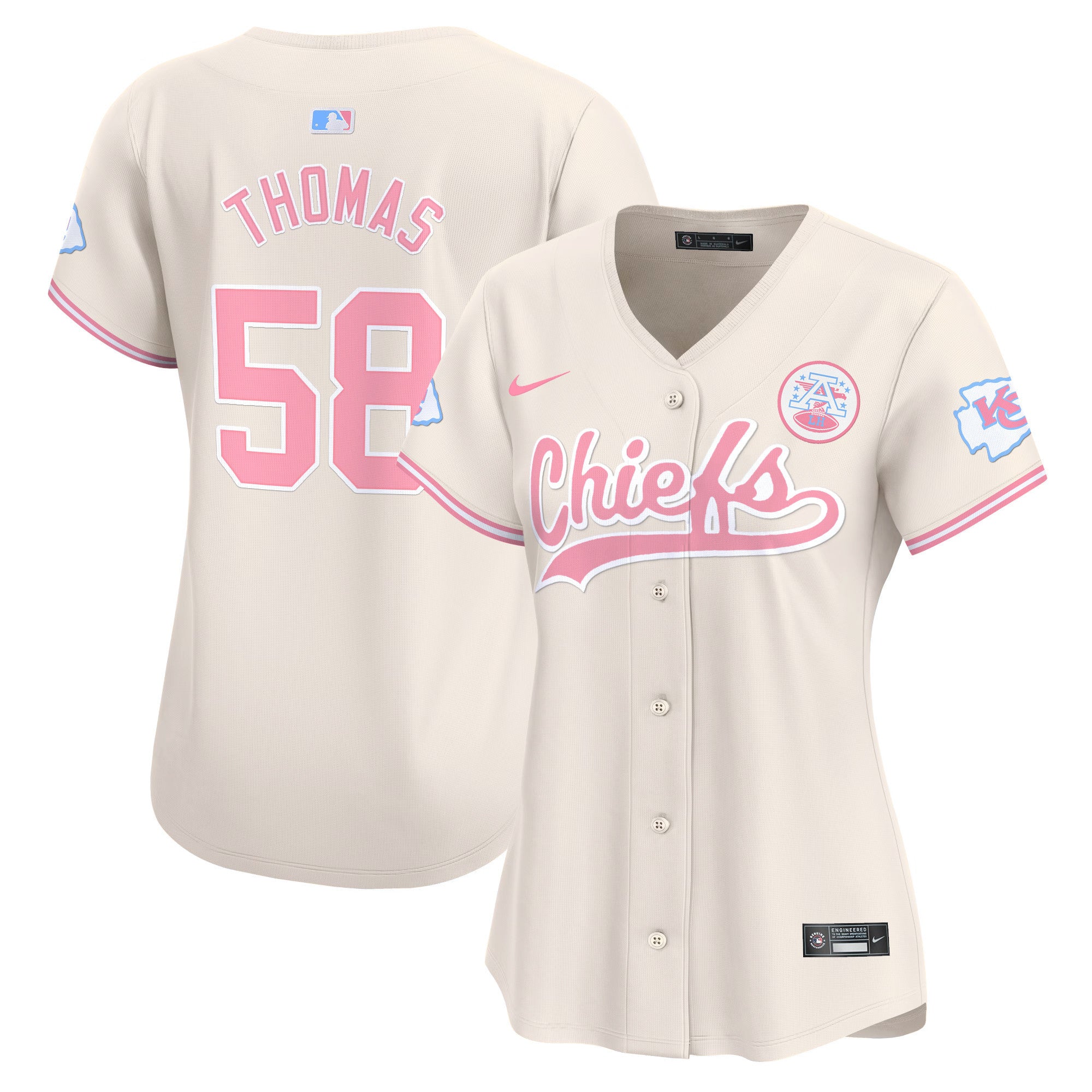 Women's Chiefs Bubblegum Pink Vapor Premier Limited Jersey - All Stitched - Cream, Derrick Thomas