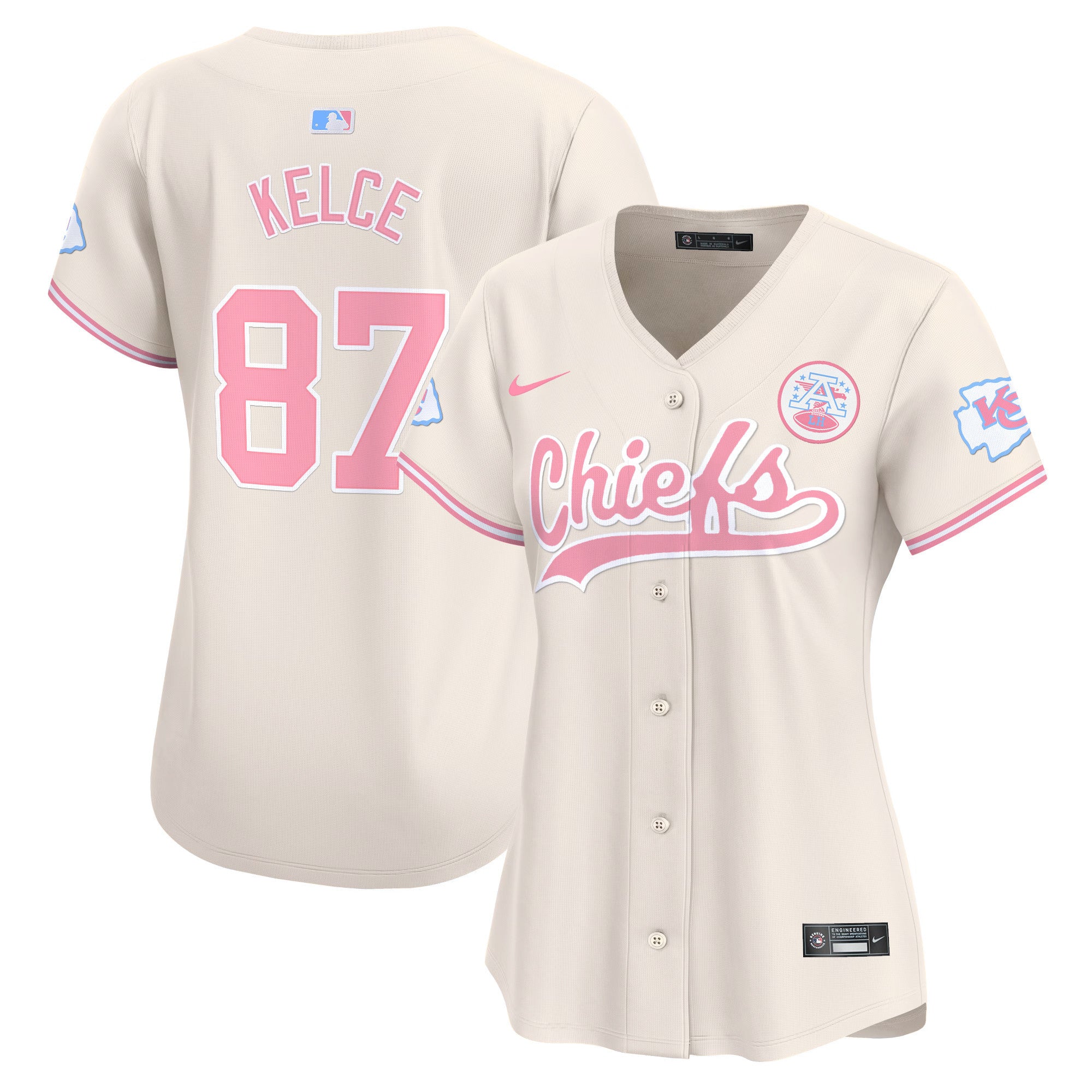 Women's Chiefs Bubblegum Pink Vapor Premier Limited Jersey - All Stitched - Cream, Travis Kelce