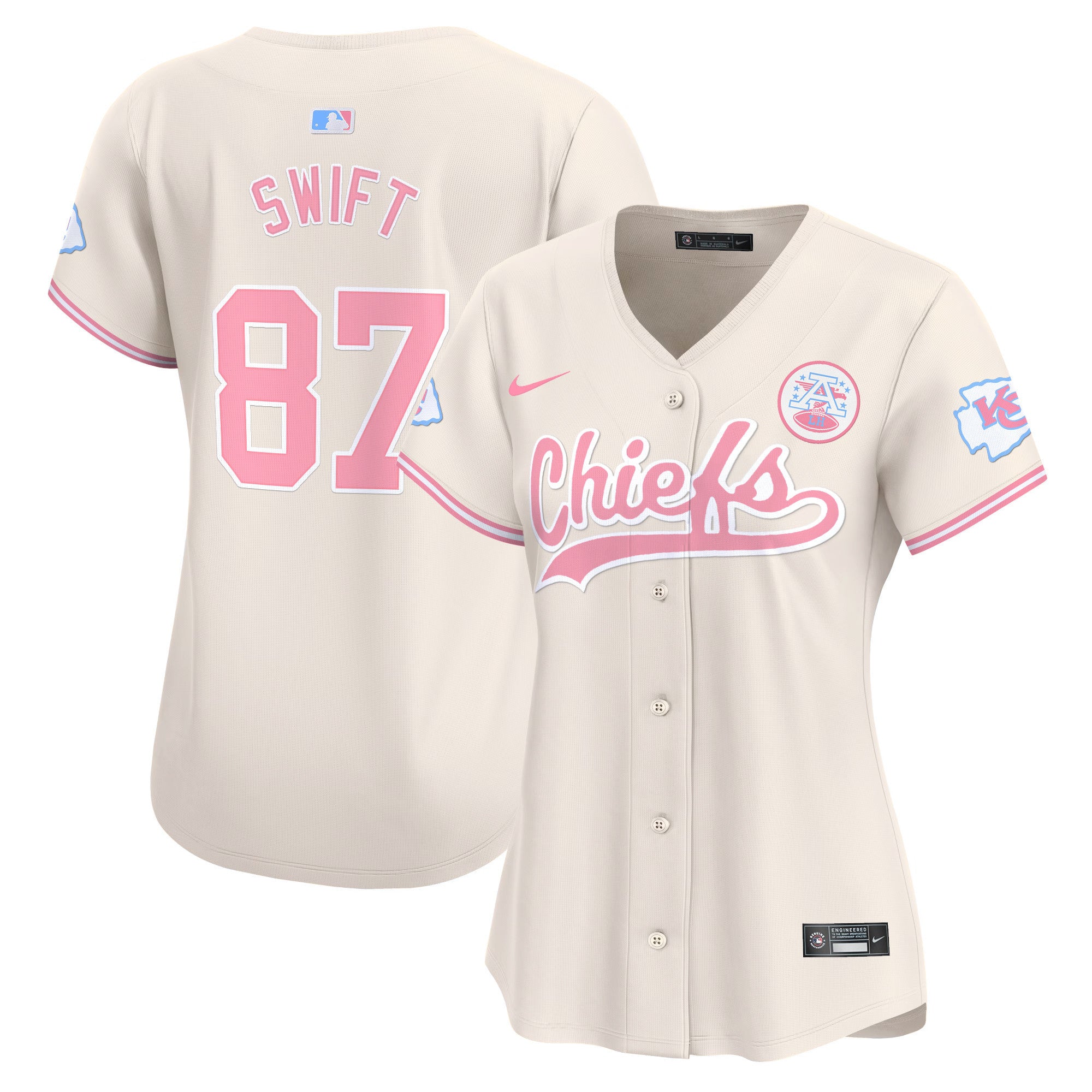 Women's Chiefs Bubblegum Pink Vapor Premier Limited Jersey - All Stitched - Cream, Taylor Swift
