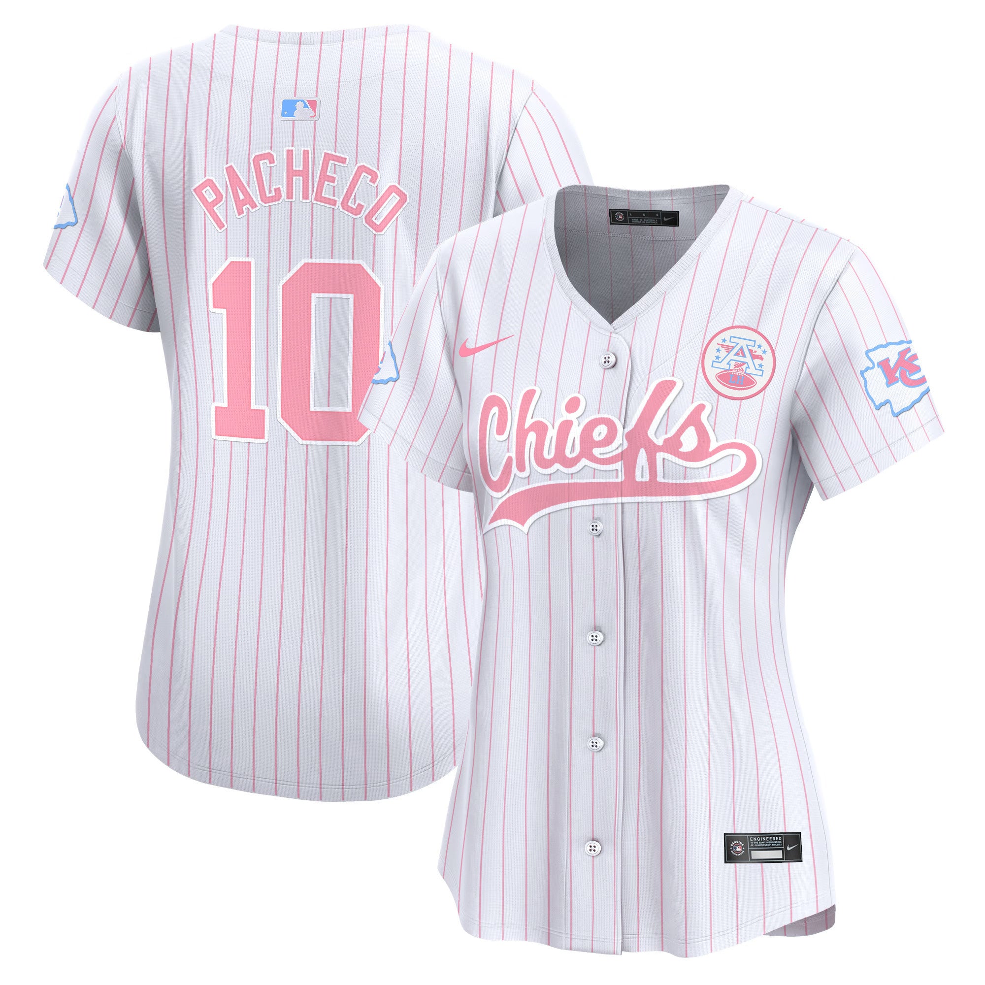 Women's Chiefs Bubblegum Pink Vapor Premier Limited Jersey - All Stitched - Pinstripe, Isiah Pacheco