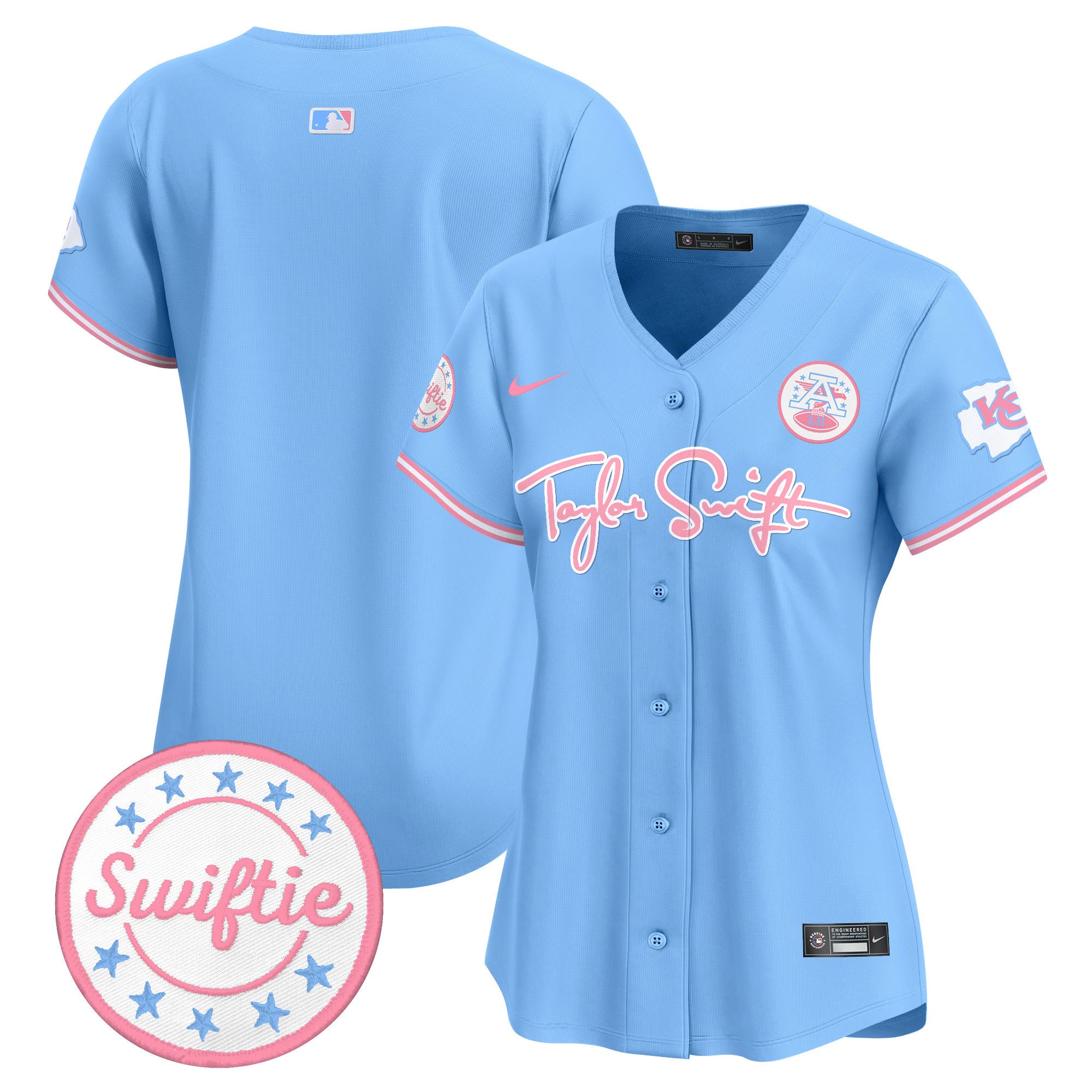 Women's Chiefs Taylor Swift Bubblegum Pink Vapor Premier Limited Jersey - All Stitched - Light Blue, Team